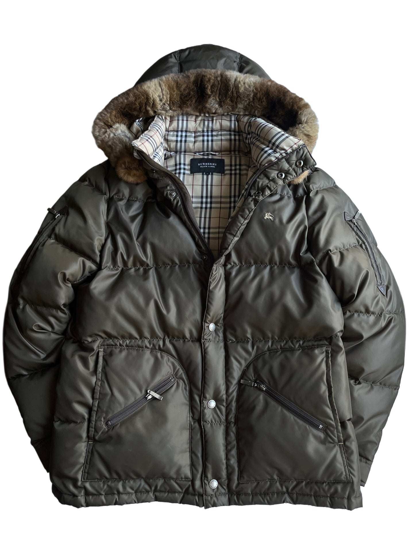 00’s BURBERRY made in Japan real fur down jacket (L) - olive green