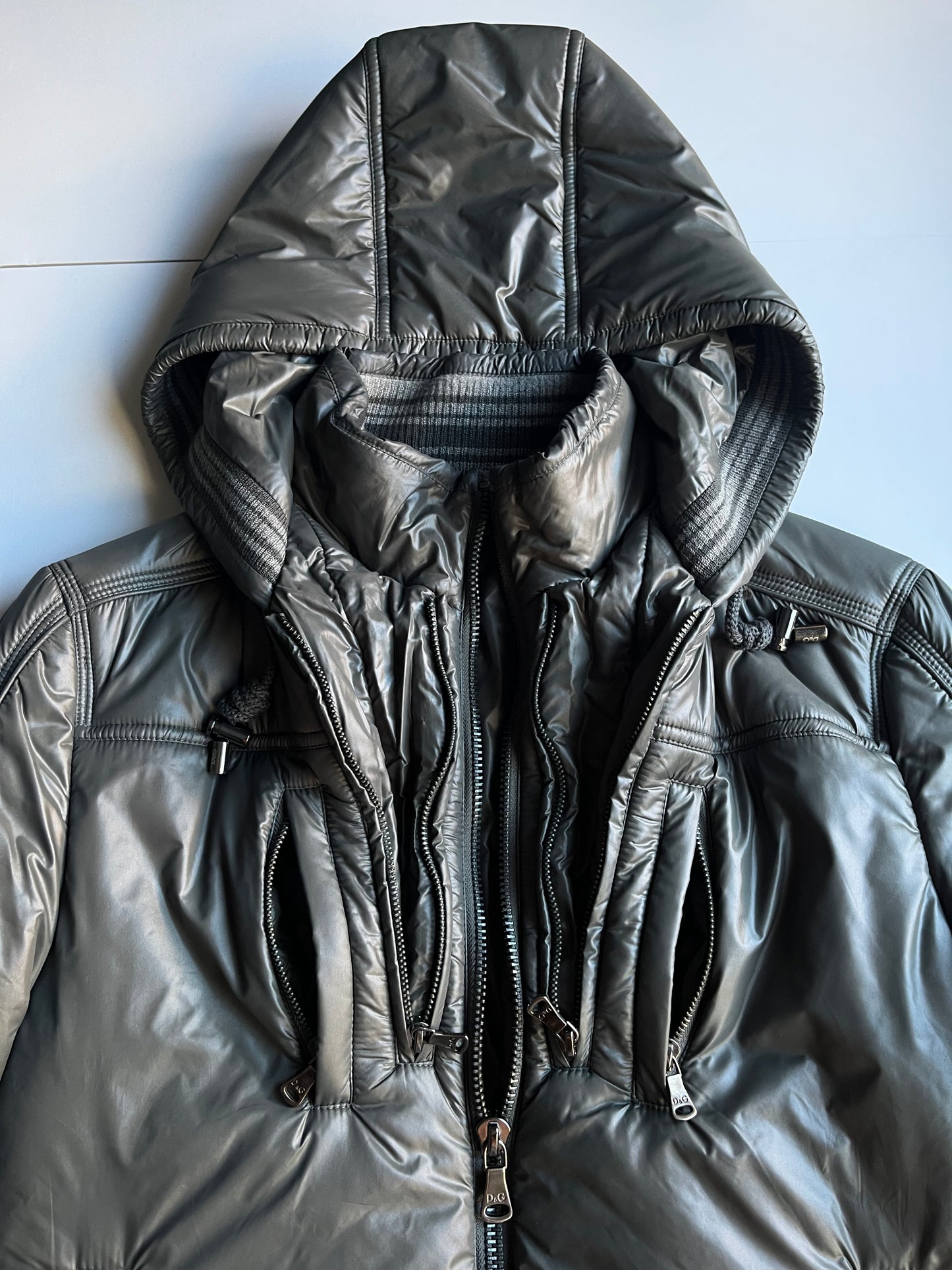00’s Dolce & Gabbana Multi Zips Avant Garde Grey Astro Bomber Jacket (S/M) - dark grey