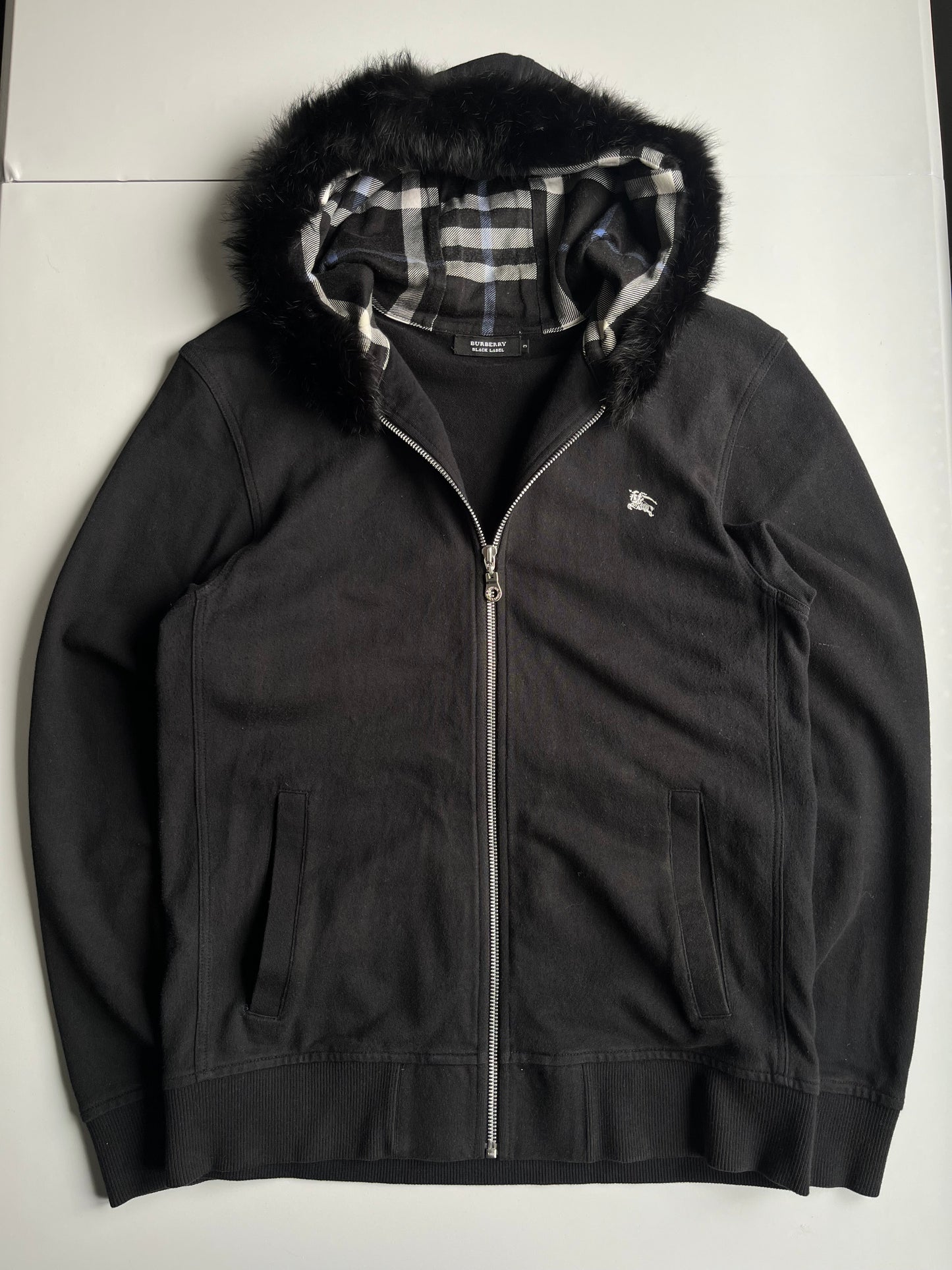 00’s BURBERRY made in Japan real rabbit fur zip up hoodie (L)