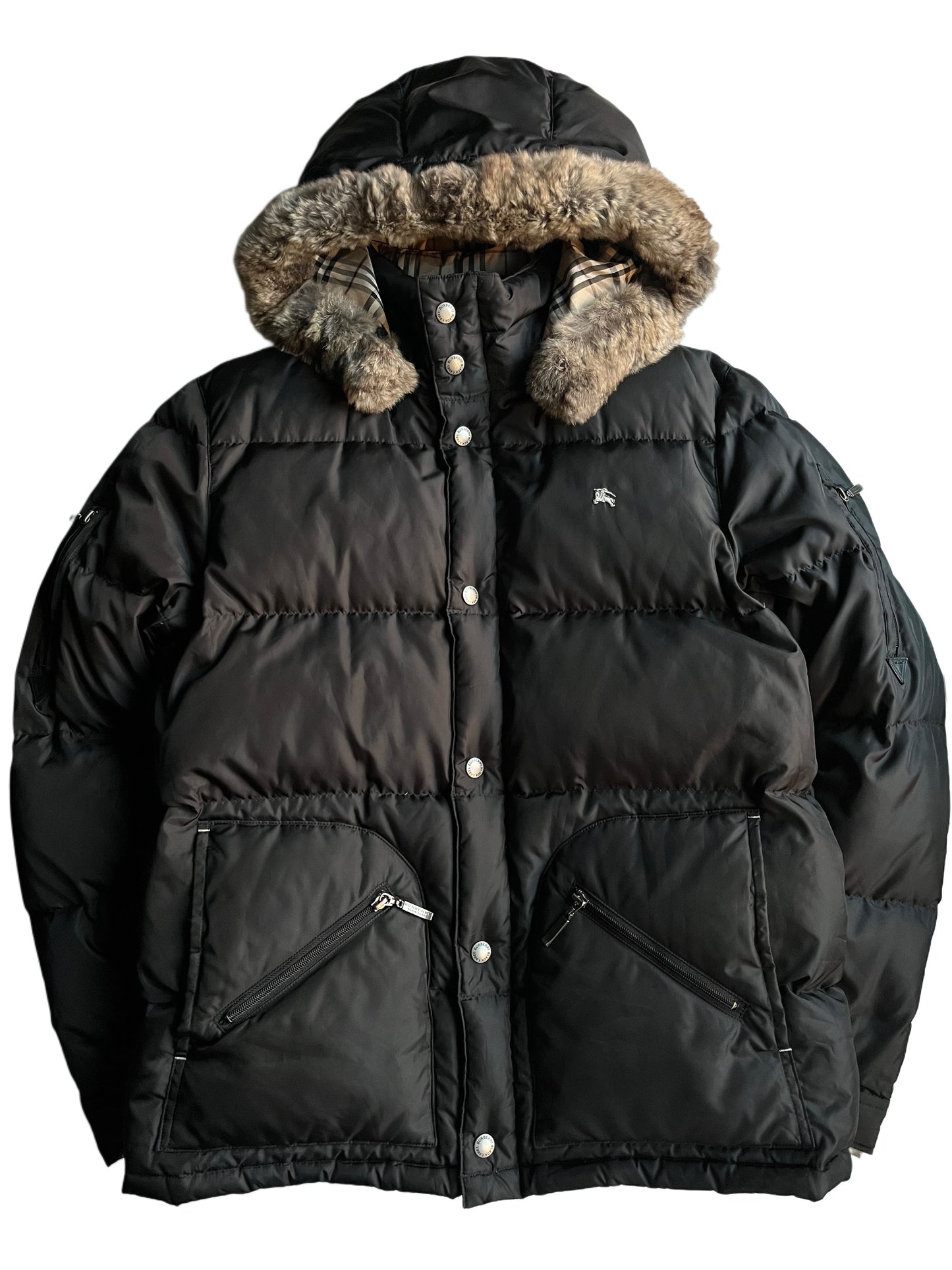 00’s BURBERRY made in Japan real fur down jacket (M) - black