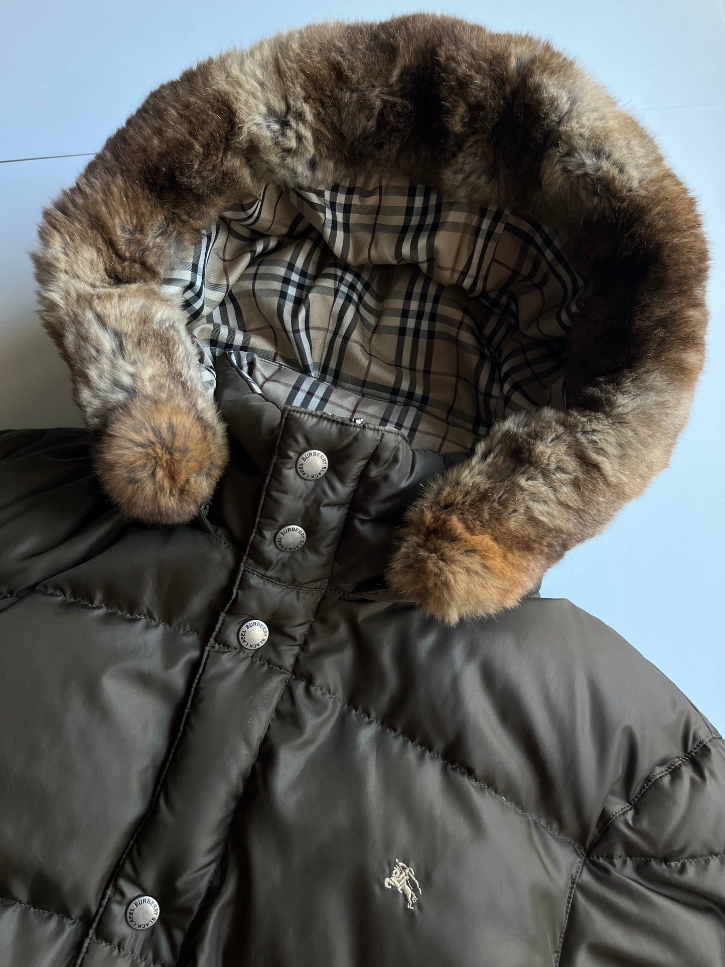 00’s BURBERRY made in Japan real fur down jacket (L) - olive green
