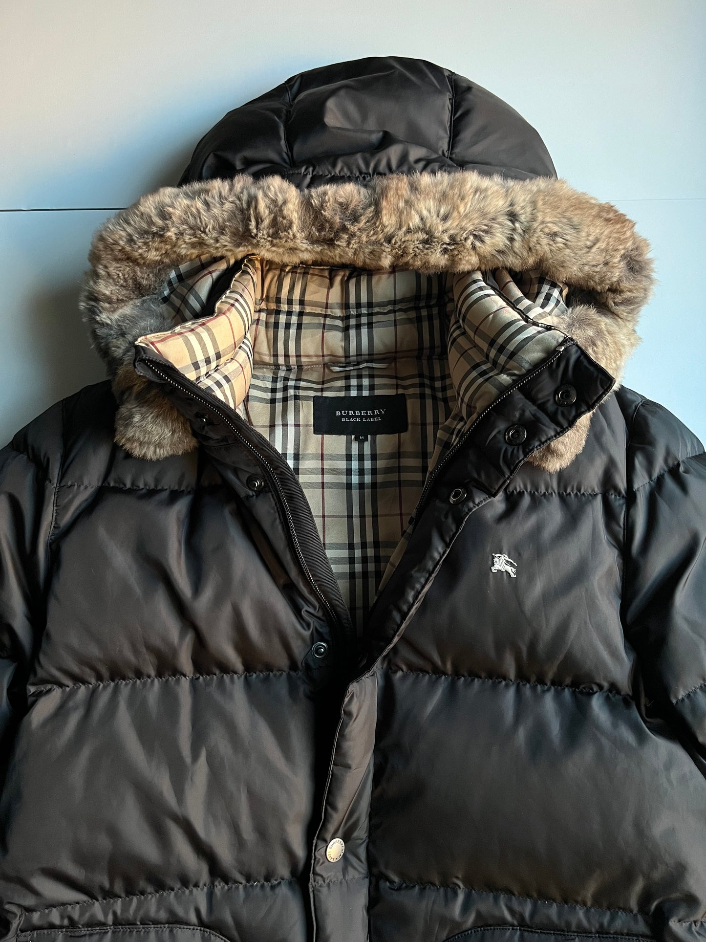 00’s BURBERRY made in Japan real fur down jacket (M) - black