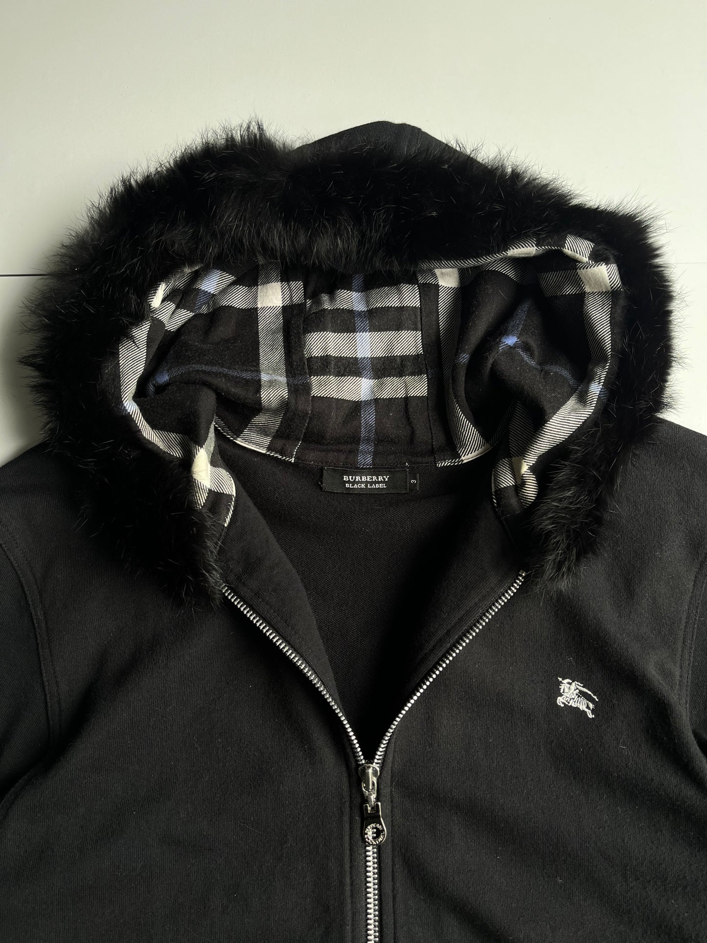 00’s BURBERRY made in Japan real rabbit fur zip up hoodie (L)