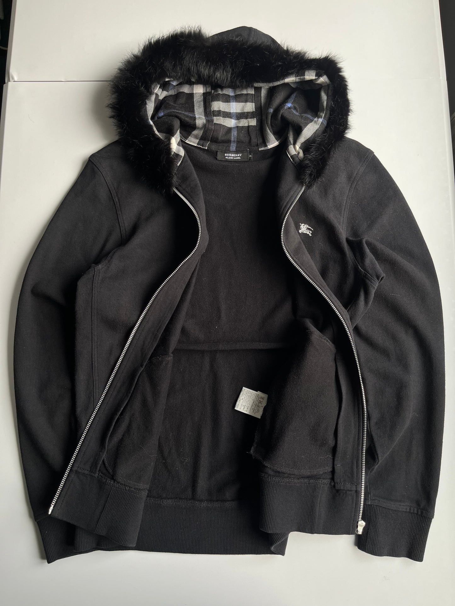 00’s BURBERRY made in Japan real rabbit fur zip up hoodie (L)