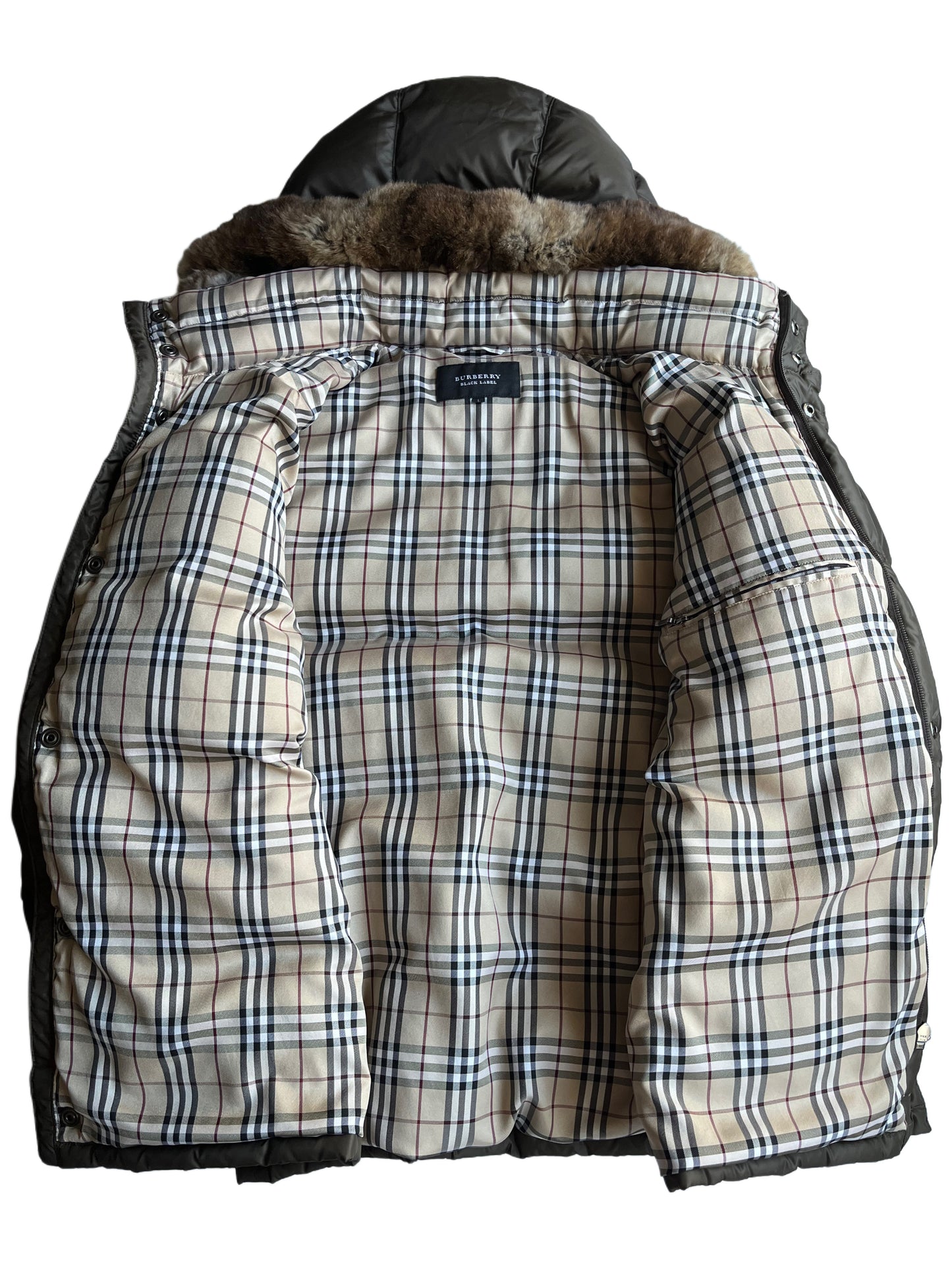 00’s BURBERRY made in Japan real fur down jacket (L) - olive green