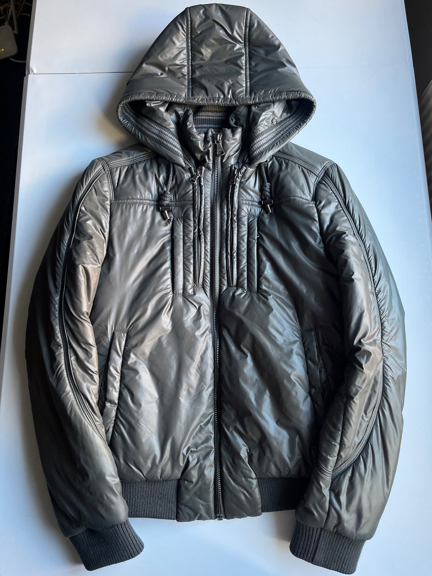 00’s Dolce & Gabbana Multi Zips Avant Garde Grey Astro Bomber Jacket (S/M) - dark grey