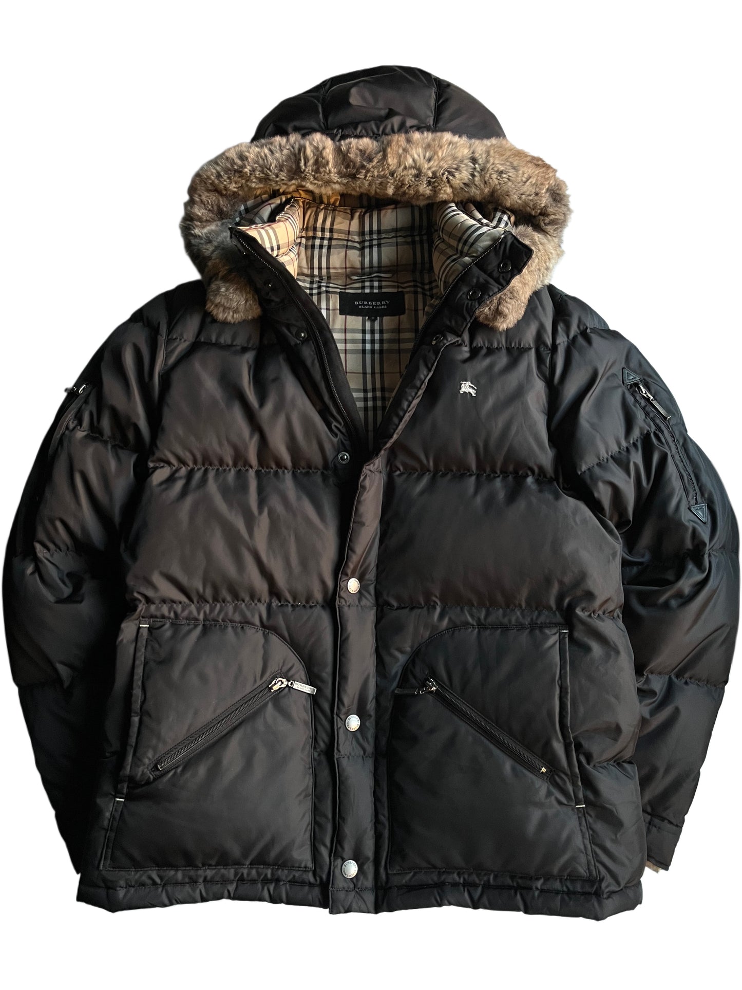 00’s BURBERRY made in Japan real fur down jacket (M) - black