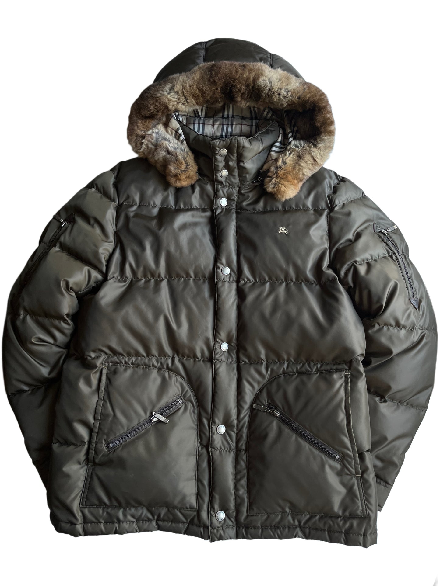 00’s BURBERRY made in Japan real fur down jacket (L) - olive green