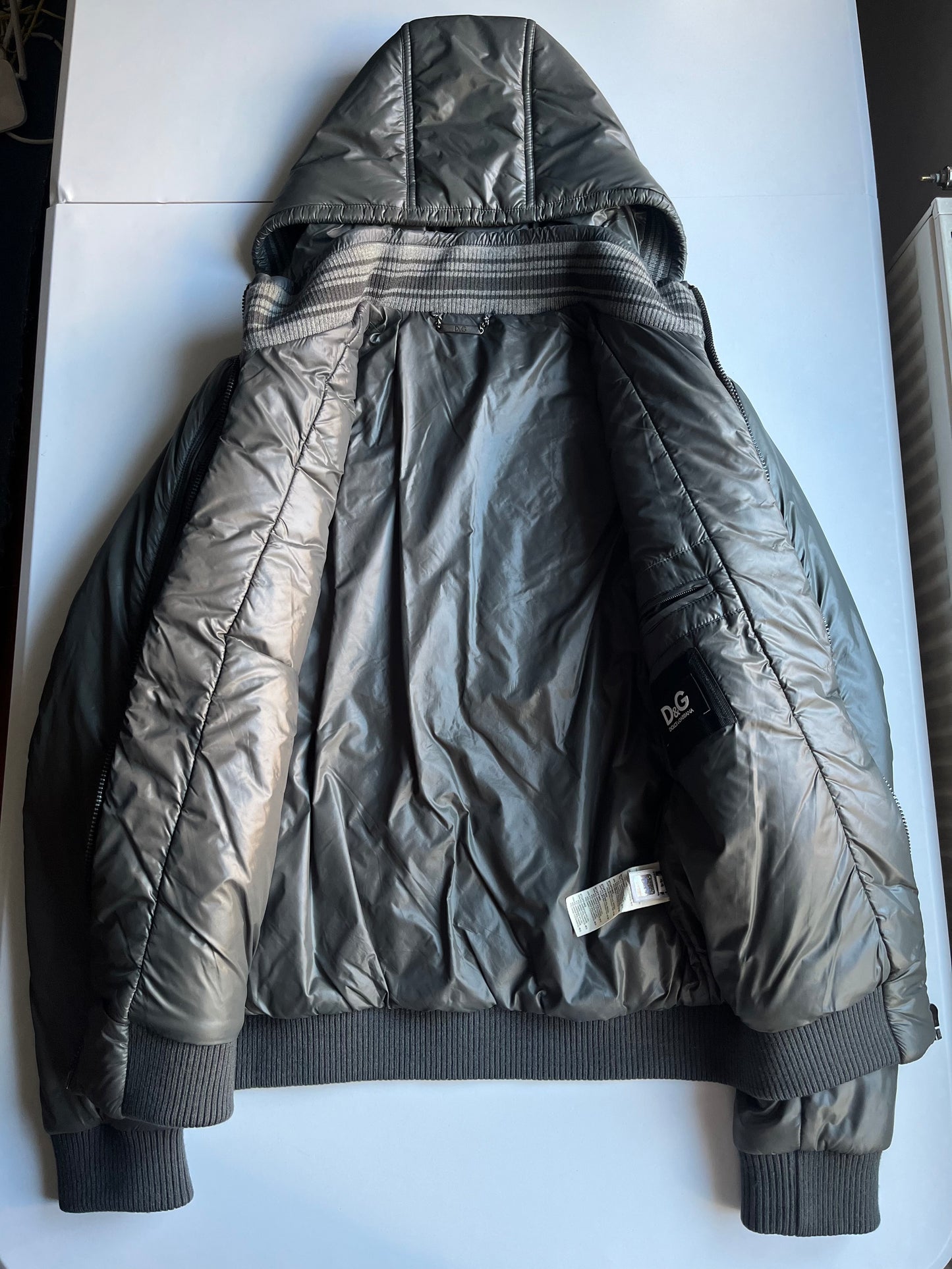 00’s Dolce & Gabbana Multi Zips Avant Garde Grey Astro Bomber Jacket (S/M) - dark grey