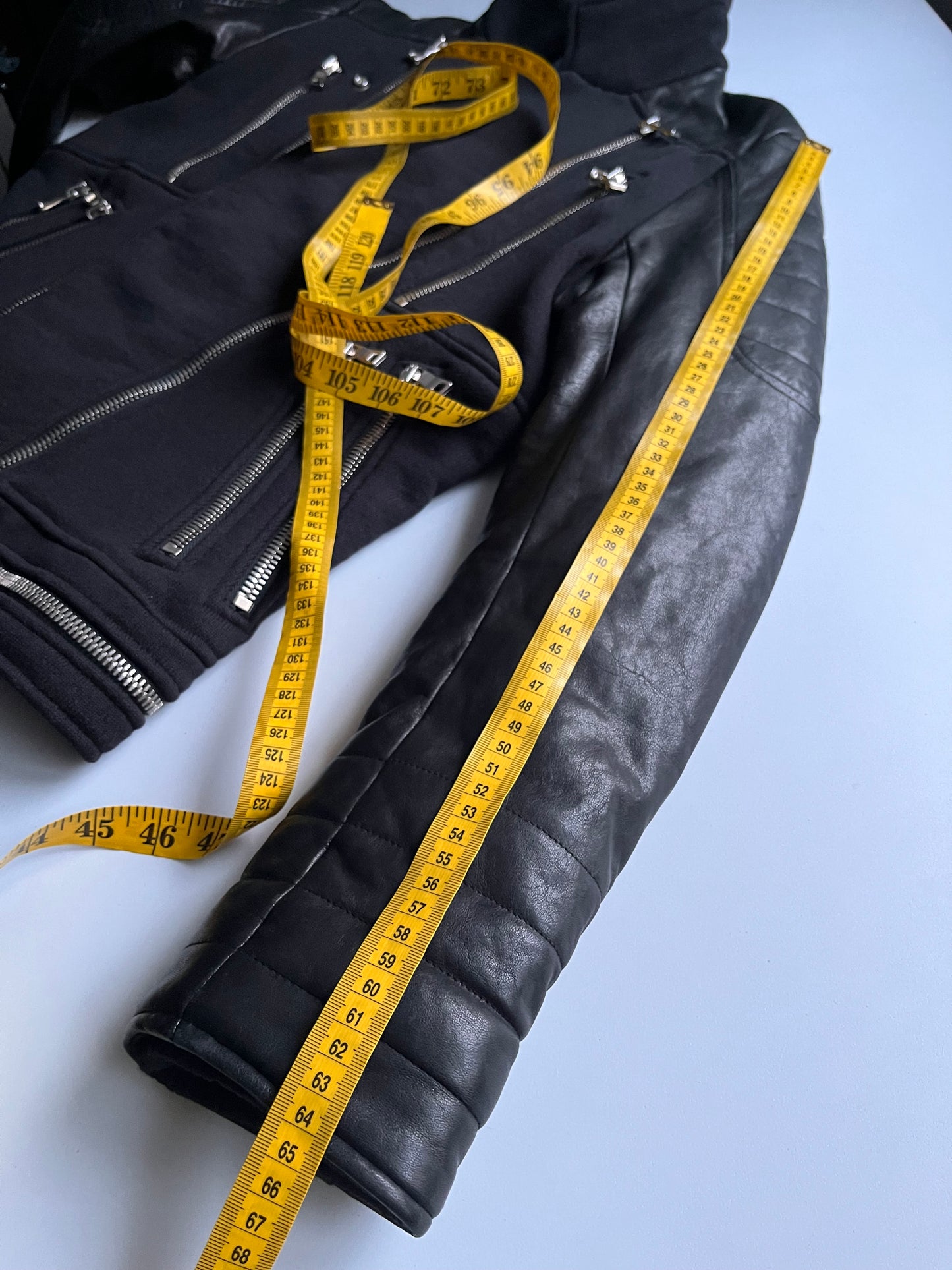 2015 BALMAIN leather & cotton biker jacket - size M - black