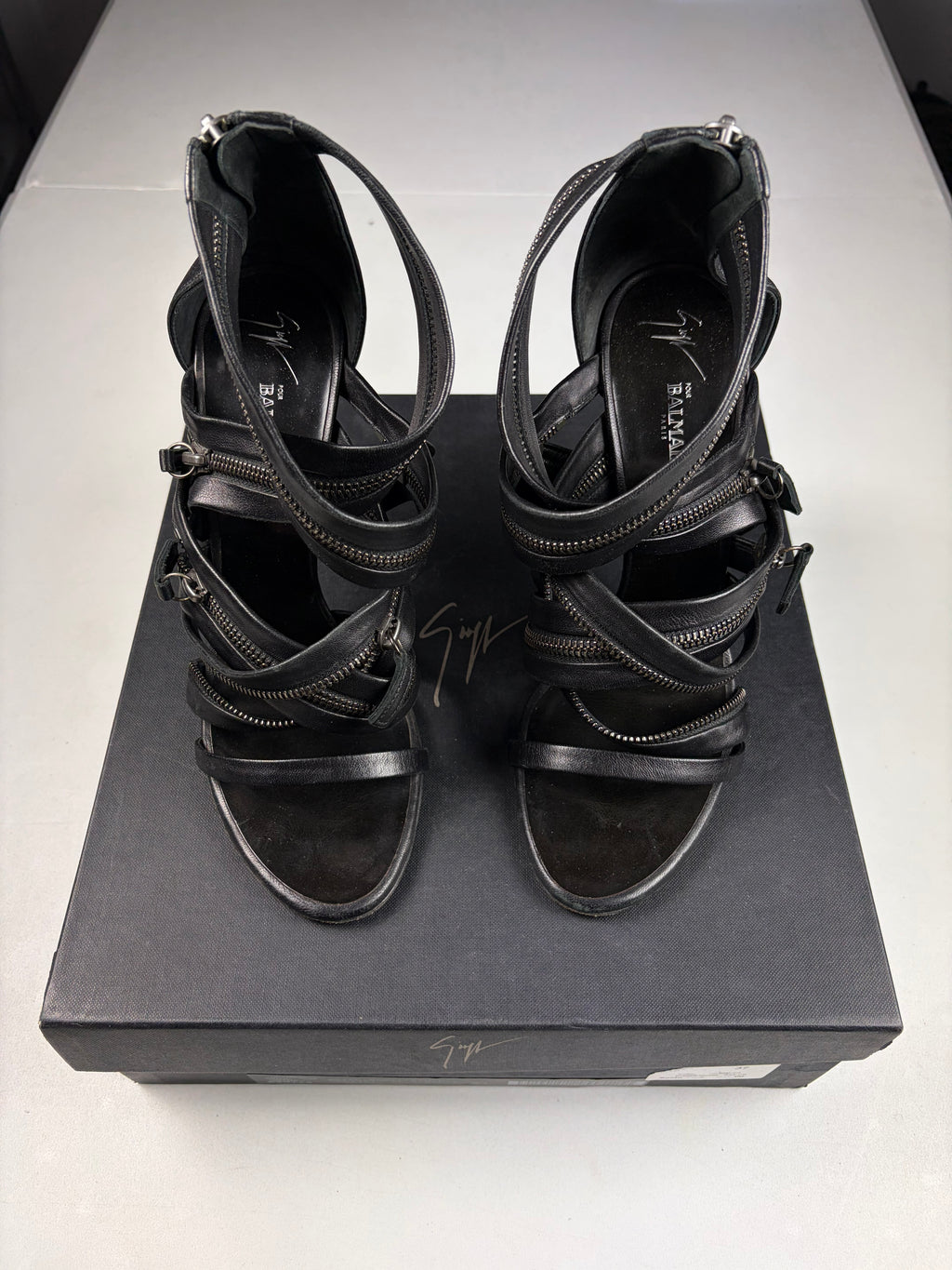 2009 BALMAIN x Giuseppe Zanotti leather zipper heels - eu 39 / us 9 / uk 6 - black