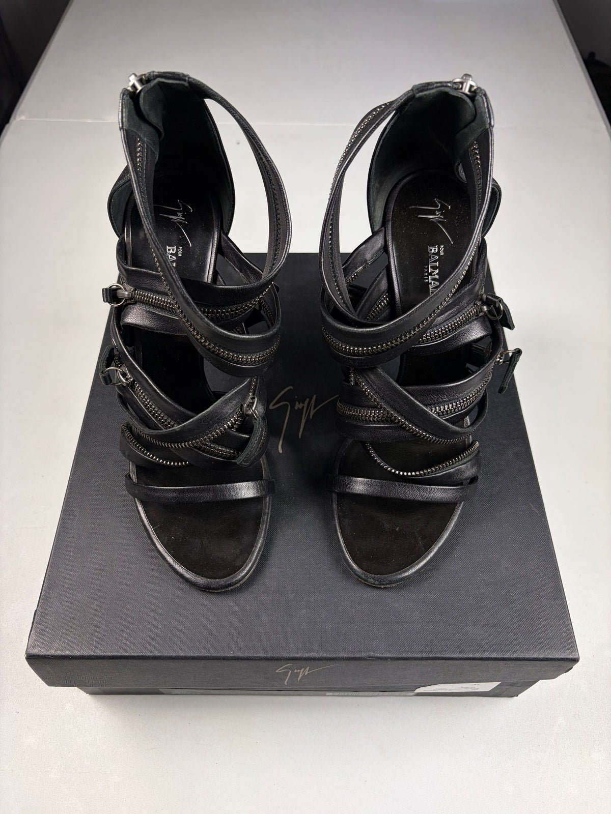 2009 BALMAIN x Giuseppe Zanotti leather zipper heels - eu 39 / us 9 / uk 6 - black
