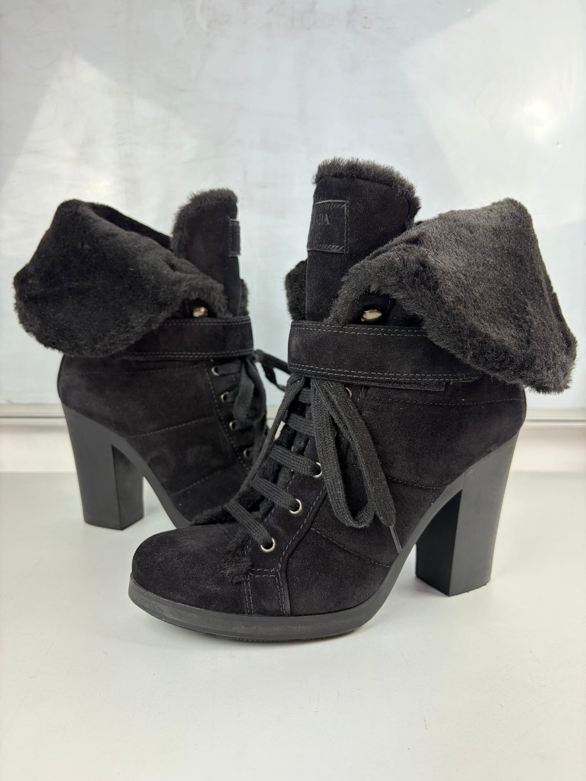 00’s PRADA suede & fur wedge boots - eu 40.5 / us 8 / uk 7