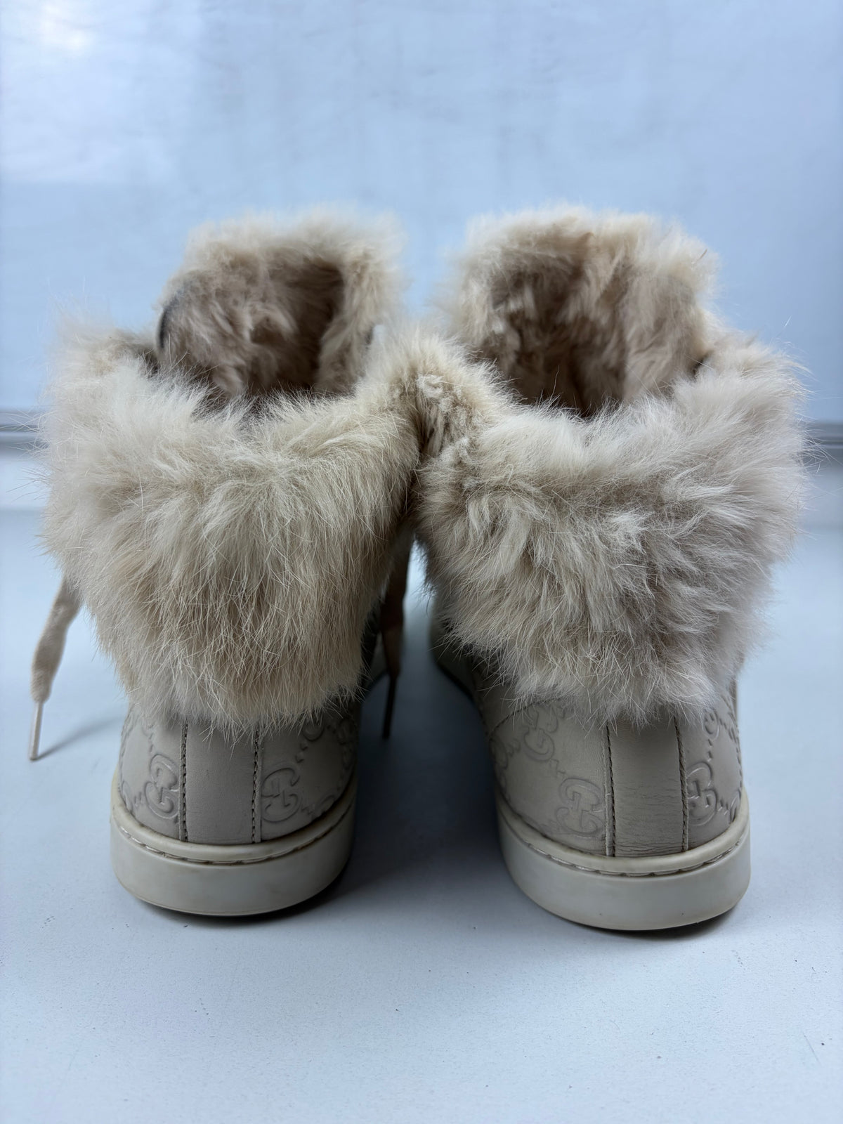 GUCCI Coda fur-trim high tops - eu 39 / us 9 / uk 6 - tan beige