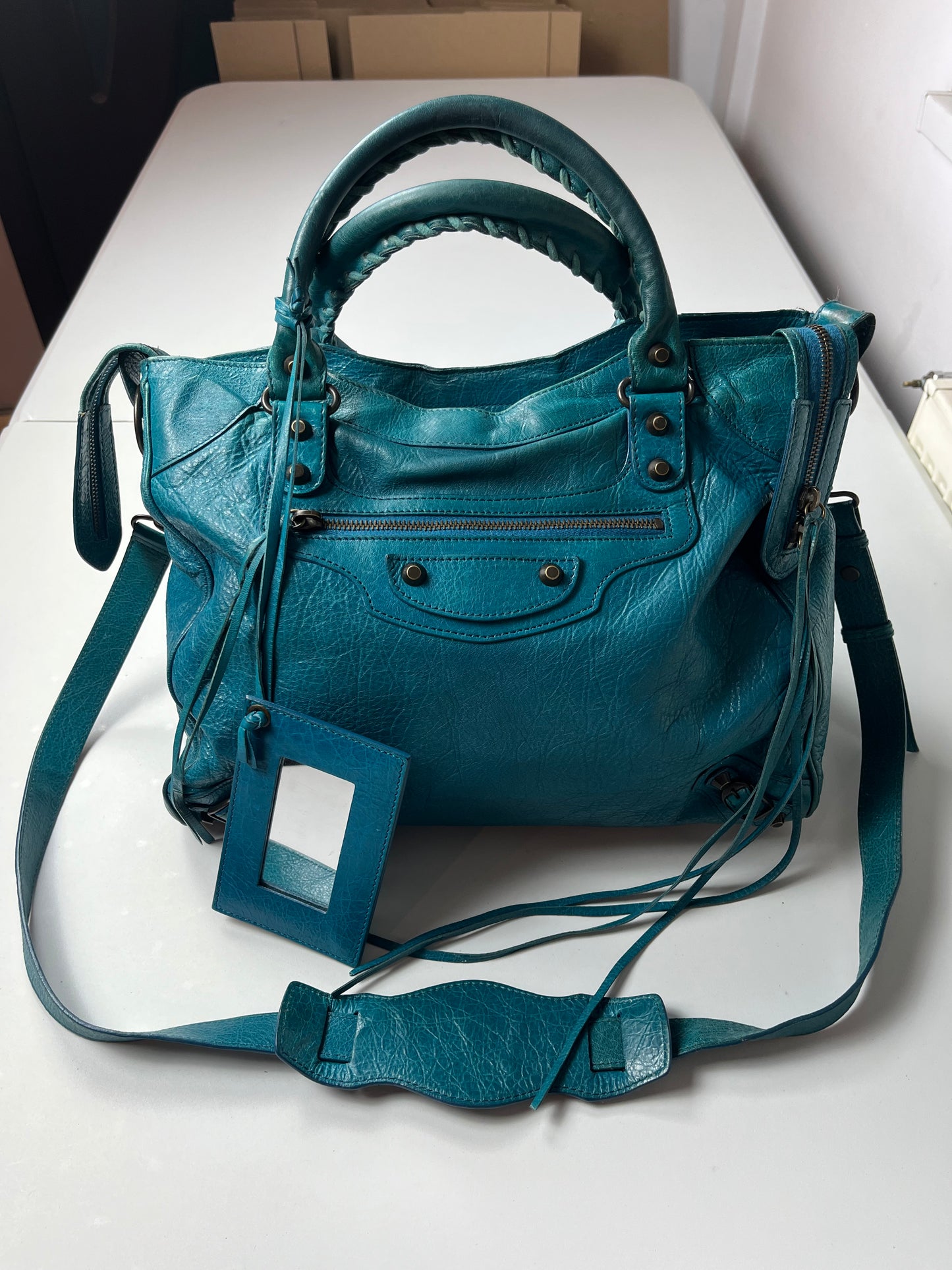 2012 BALENCIAGA
Blue Lambskin Leather Motorcycle City Bag