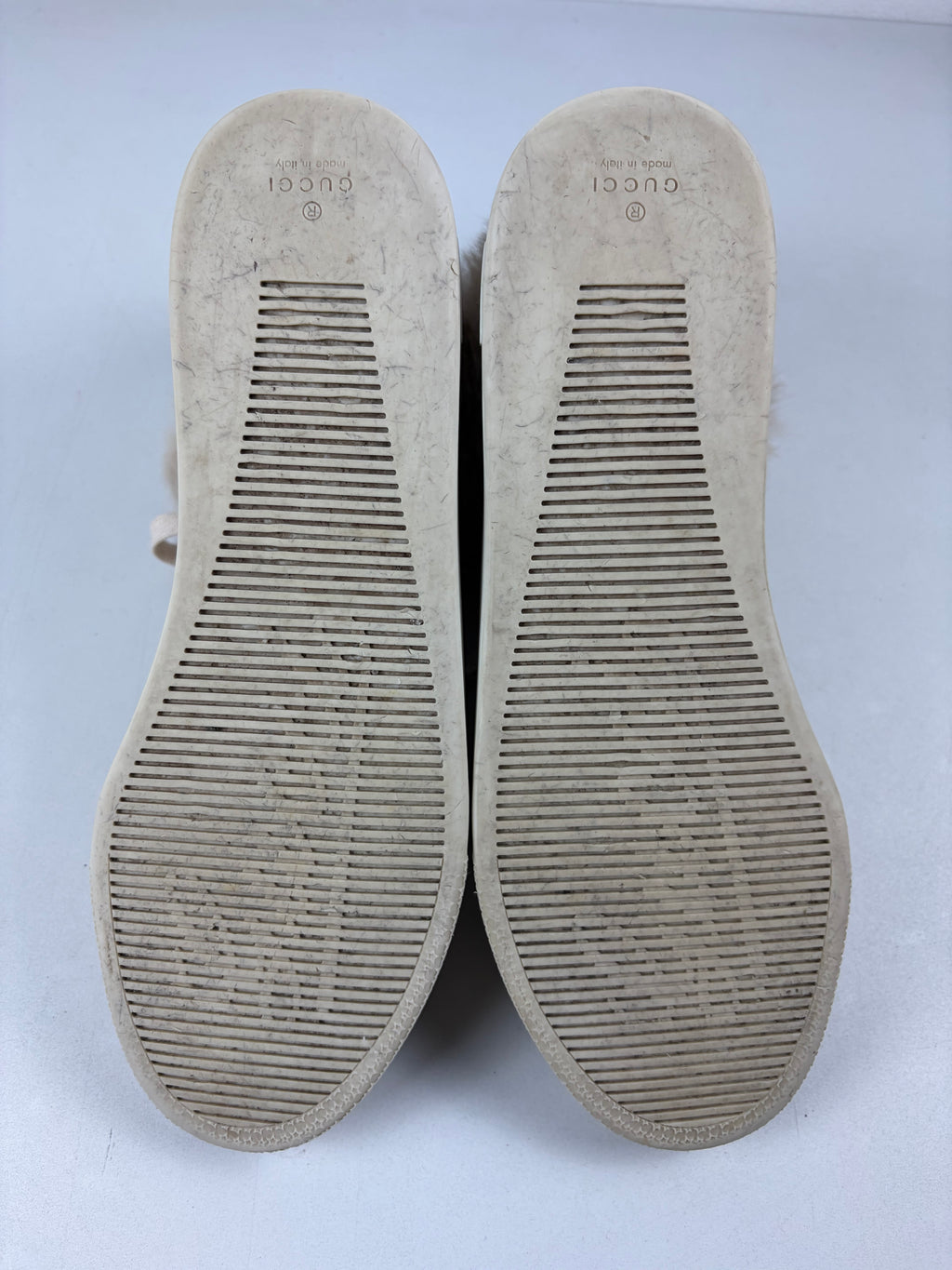 GUCCI Coda fur-trim high tops - eu 39 / us 9 / uk 6 - tan beige
