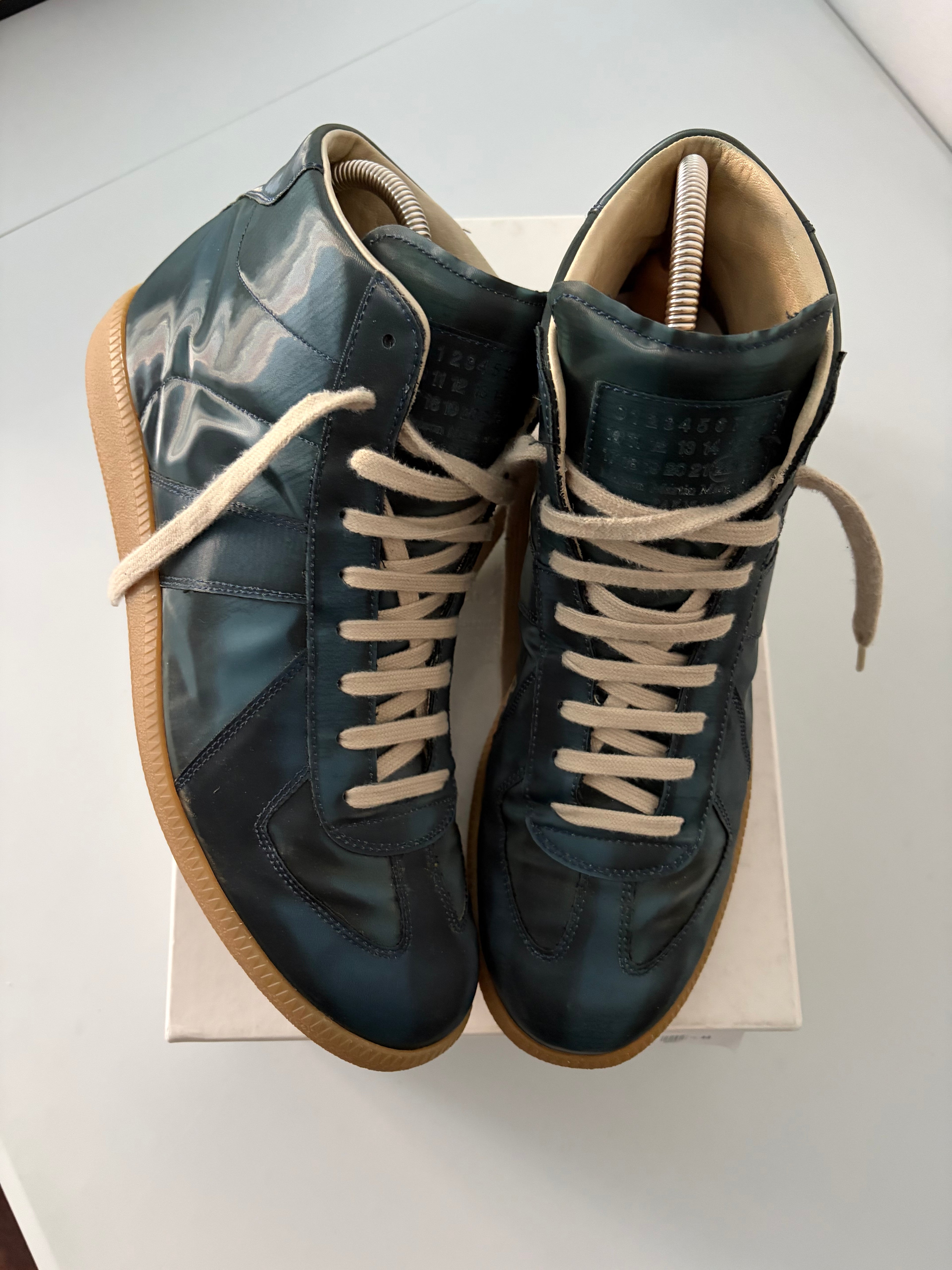 2014 Maison Margiela reflective metallic navy high top gats - eu 44