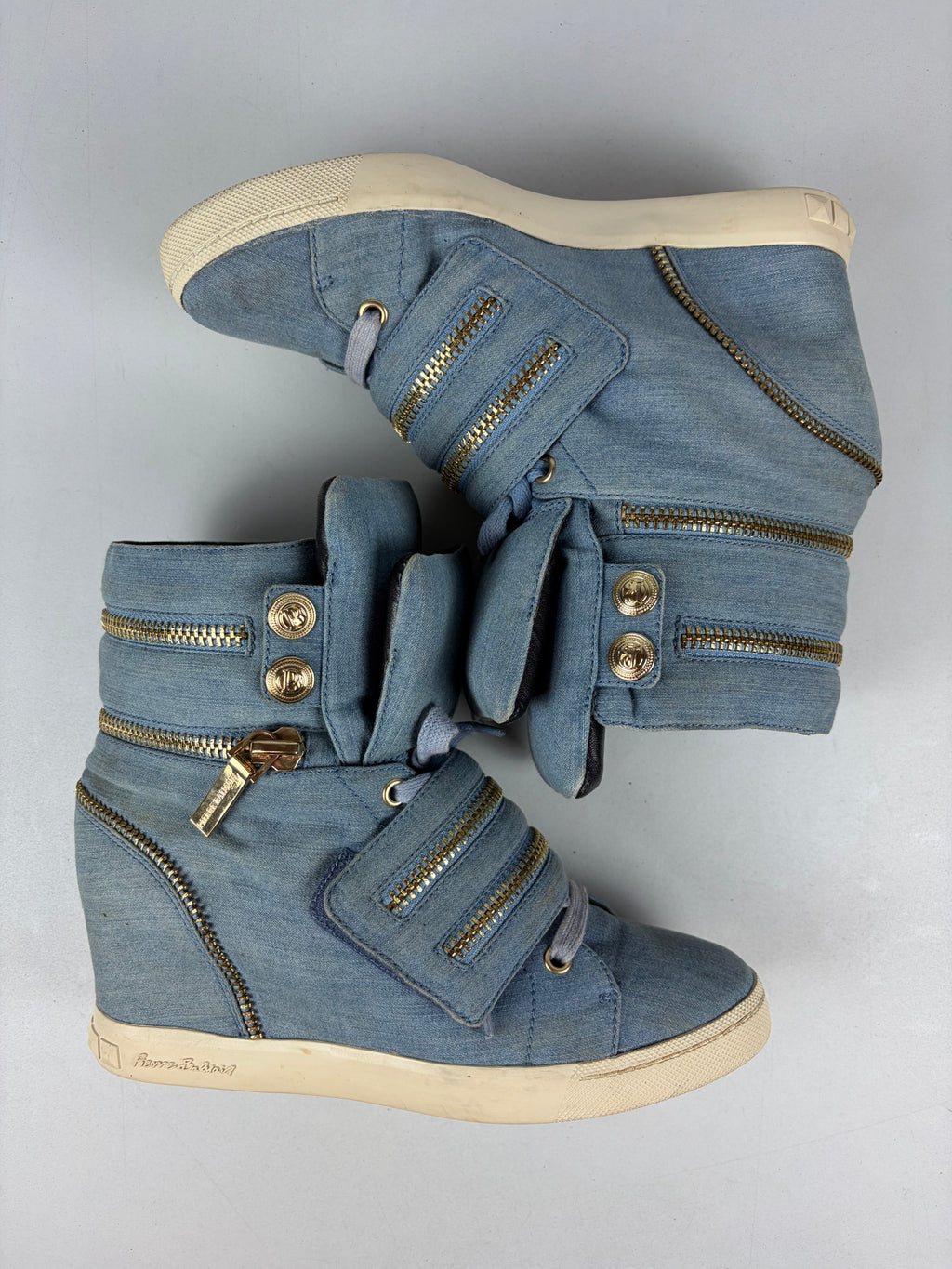 Pierre Balmain denim zipper wedge sneakers - eu 39 / us 8 / uk 6