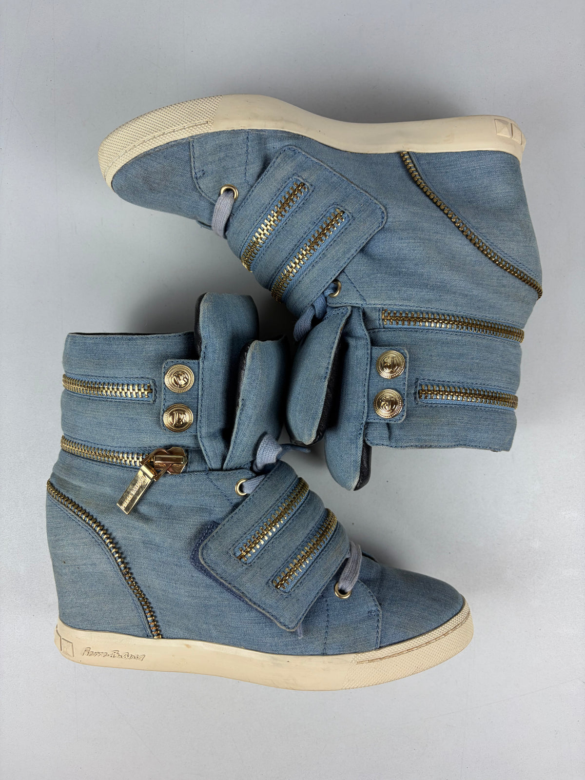 Pierre Balmain denim zipper wedge sneakers - eu 39 / us 8 / uk 6