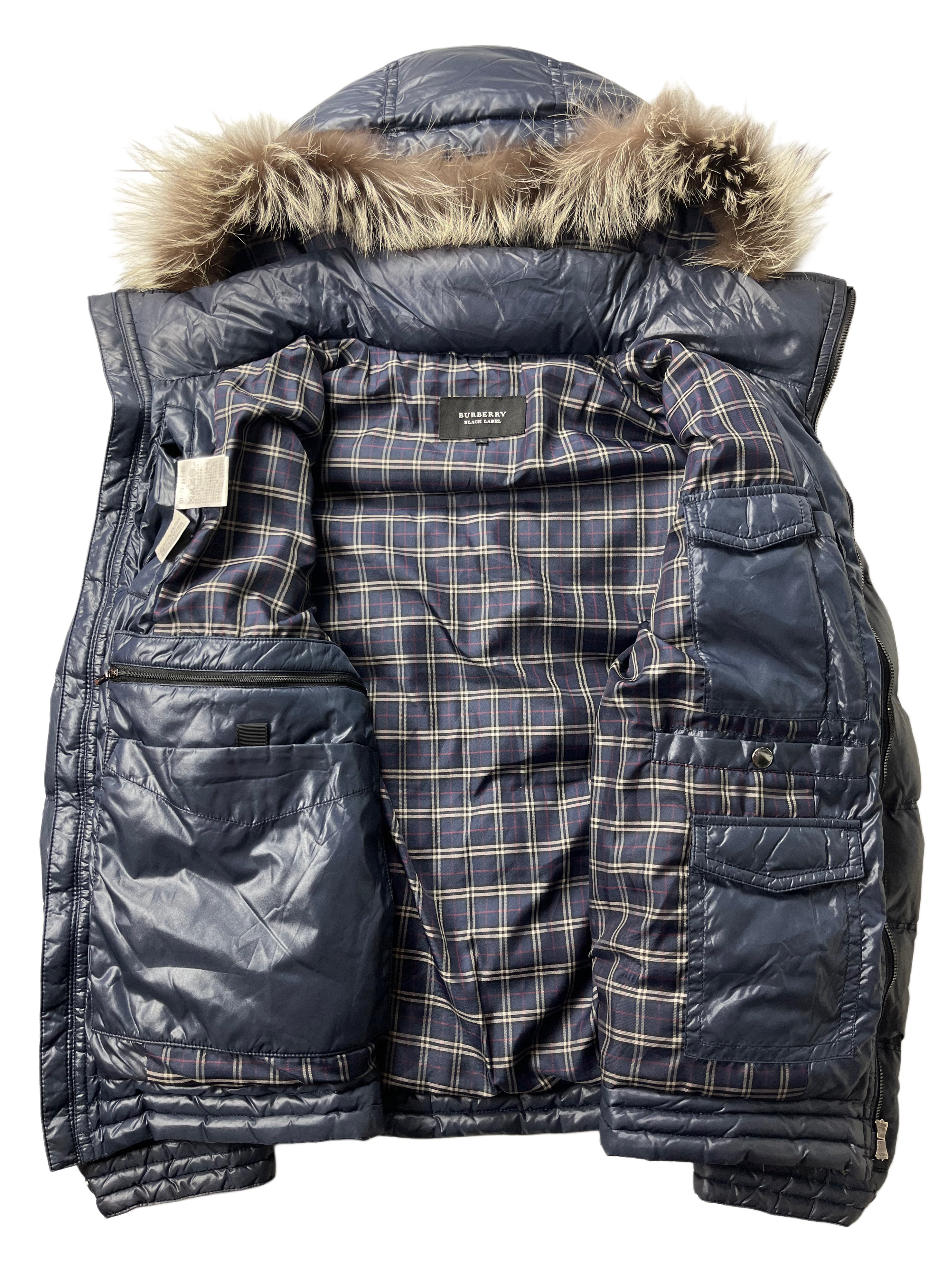 00’s BURBERRY made in Japan real fur down jacket (M/L) - navy