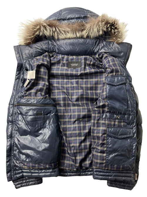 00’s BURBERRY made in Japan real fur down jacket (M/L) - navy