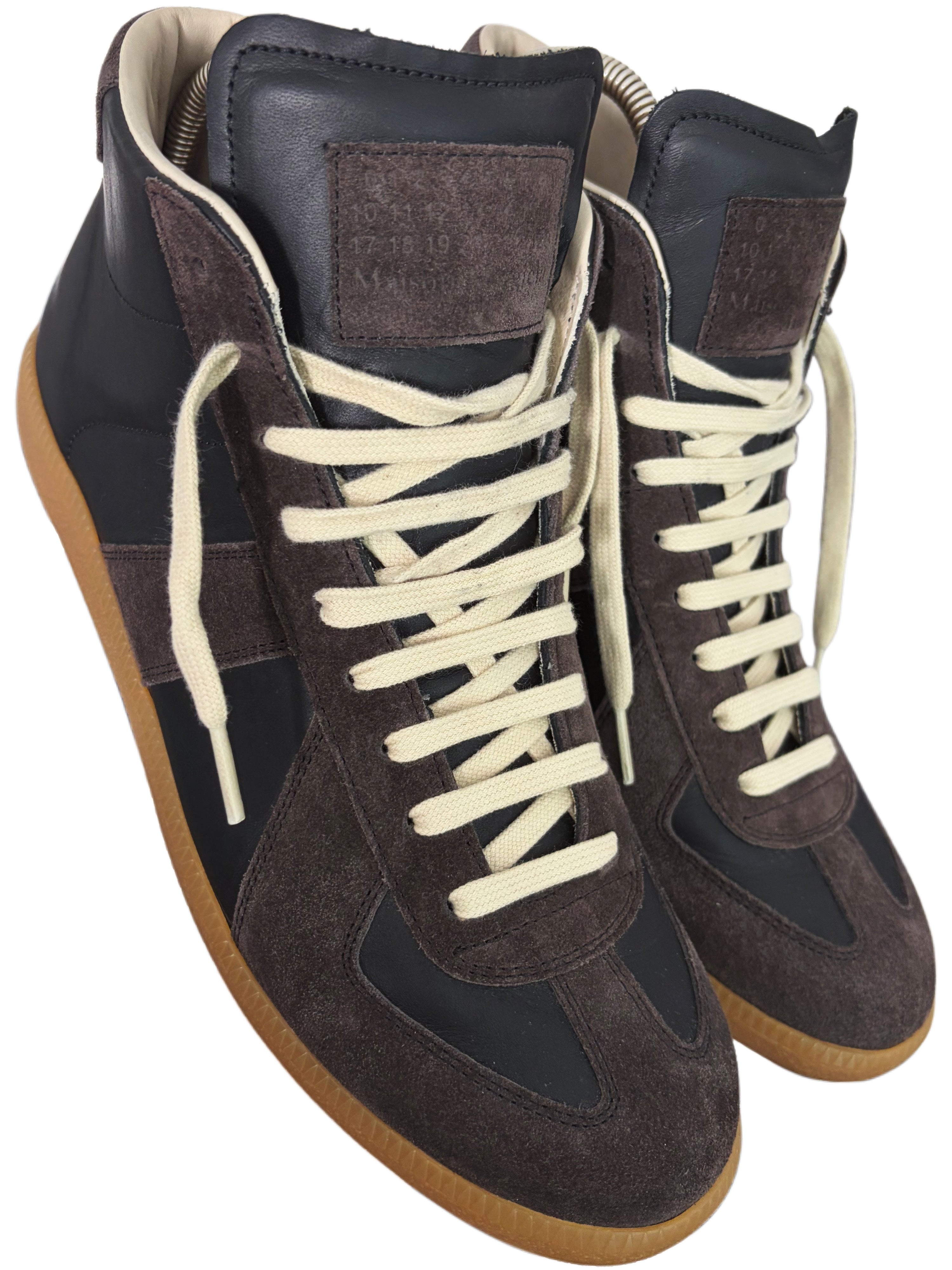 Maison Margiela high top suede & leather gats - eu 44 / us 11 - brown