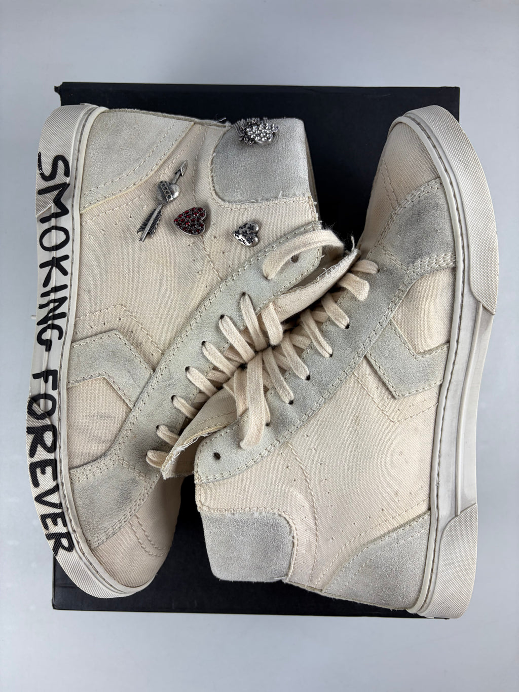 Saint Laurent ‘Smoking Forever’ canvas & suede high tops - eu41.5/us8.5/uk7.5