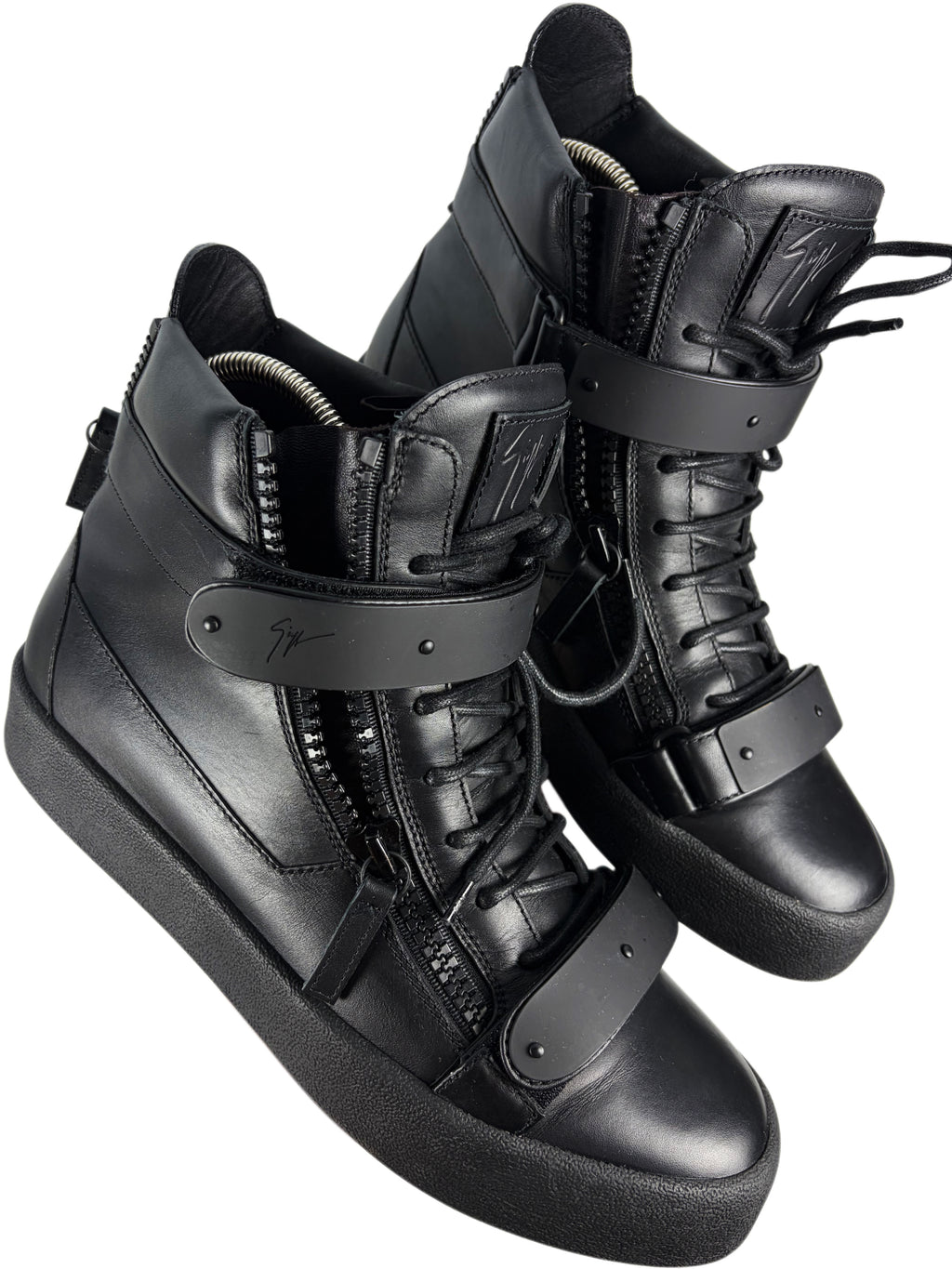Giuseppe Zanotti 'Coby' double strap high tops - eu 44 / us 11 / uk 10 - triple black