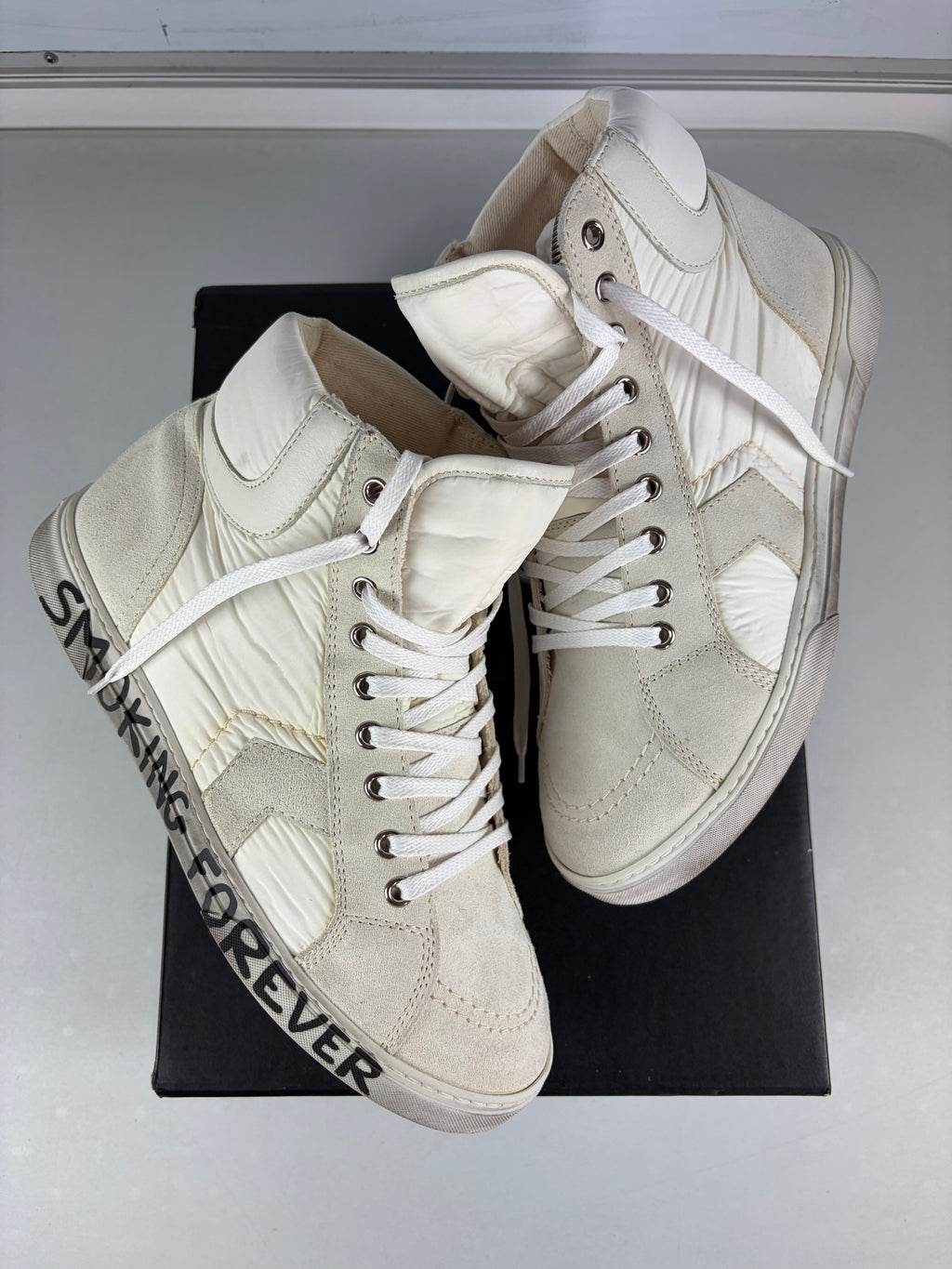 Saint Laurent ‘Smoking Forever’ nylon & suede high tops - eu41/us8/uk7