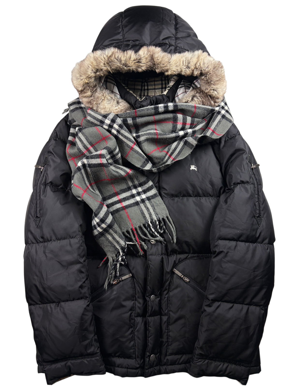 00’s BURBERRY Black Label real fur down jacket (M/L) - black