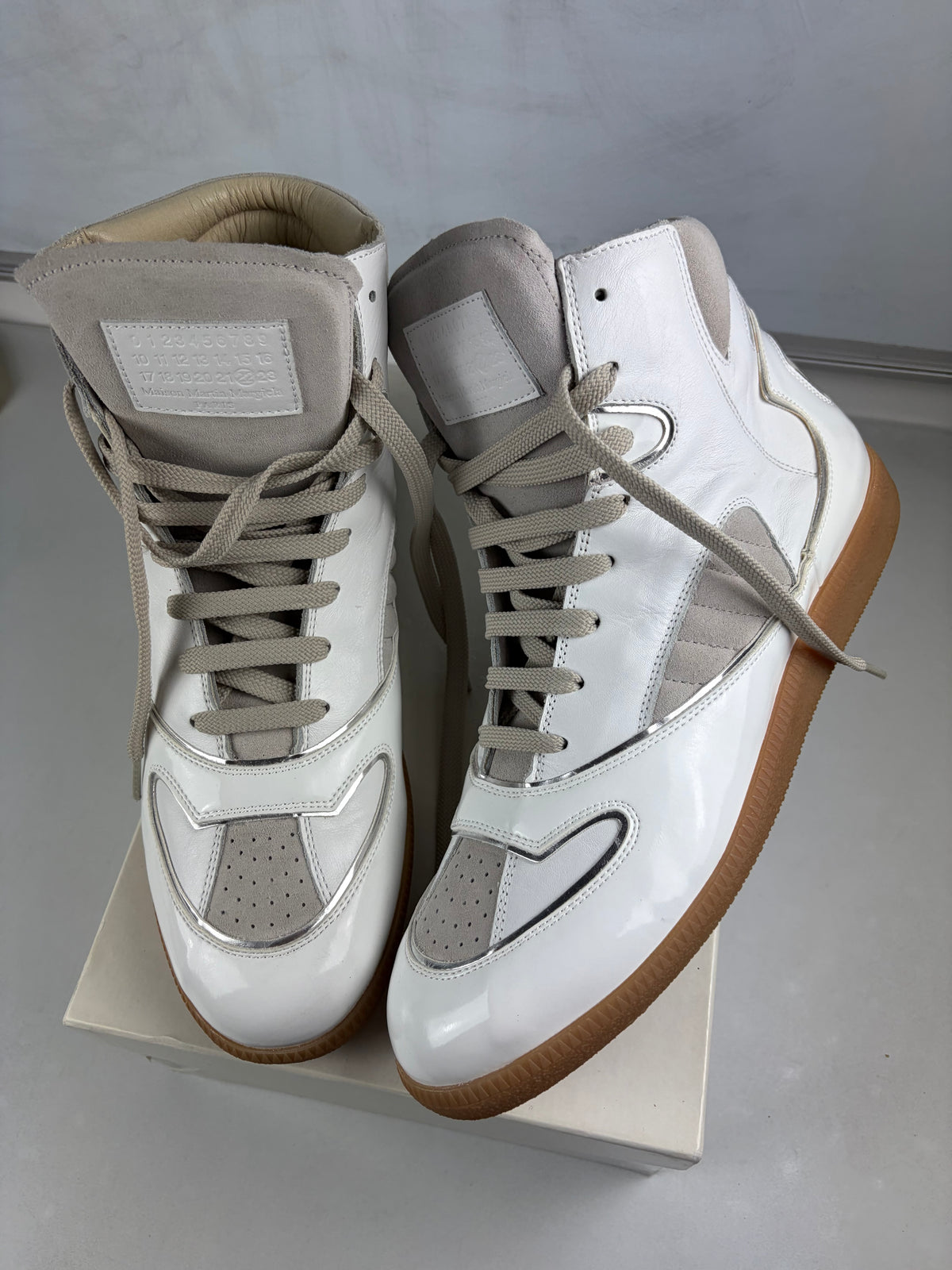 Maison Margiela ‘Cadillac’ patent leather & suede high tops - eu 45 / us 12 / uk 11 - brand new