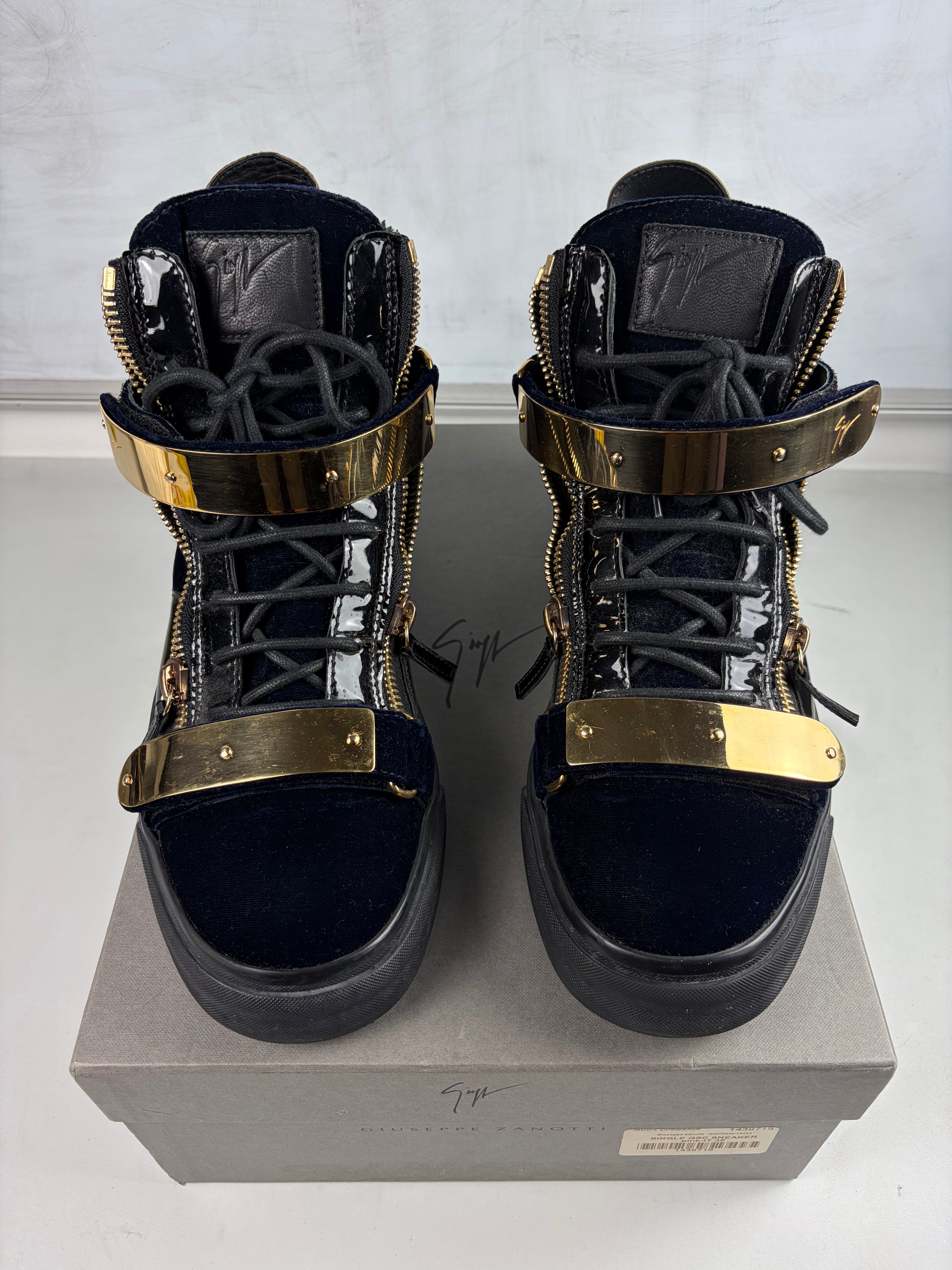 Giuseppe Zanotti velvet & patent leather high tops - eu 44 / us 11 - navy blue