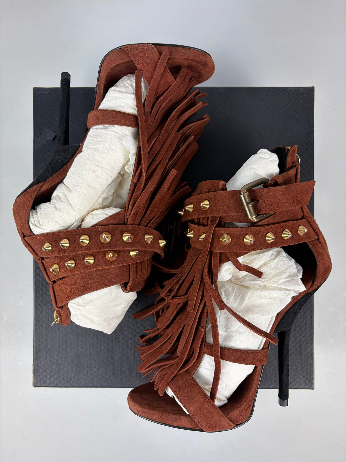 Giuseppe Zanotti ‘Alien’ brown suede fringe sandals - eu 37 / us 7 / uk 4