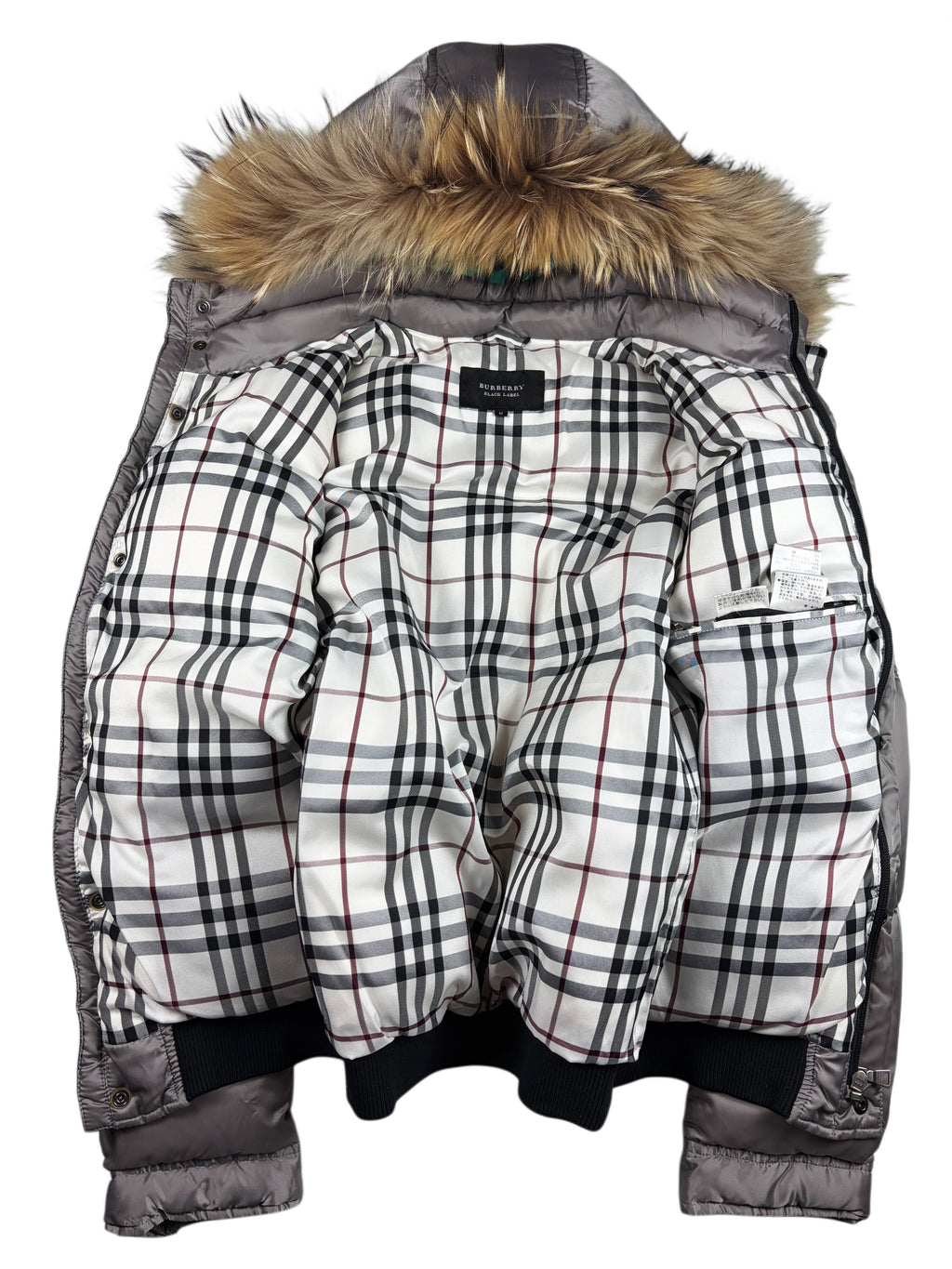 00’s BURBERRY Black Label real fur down jacket (S/M) - silver grey