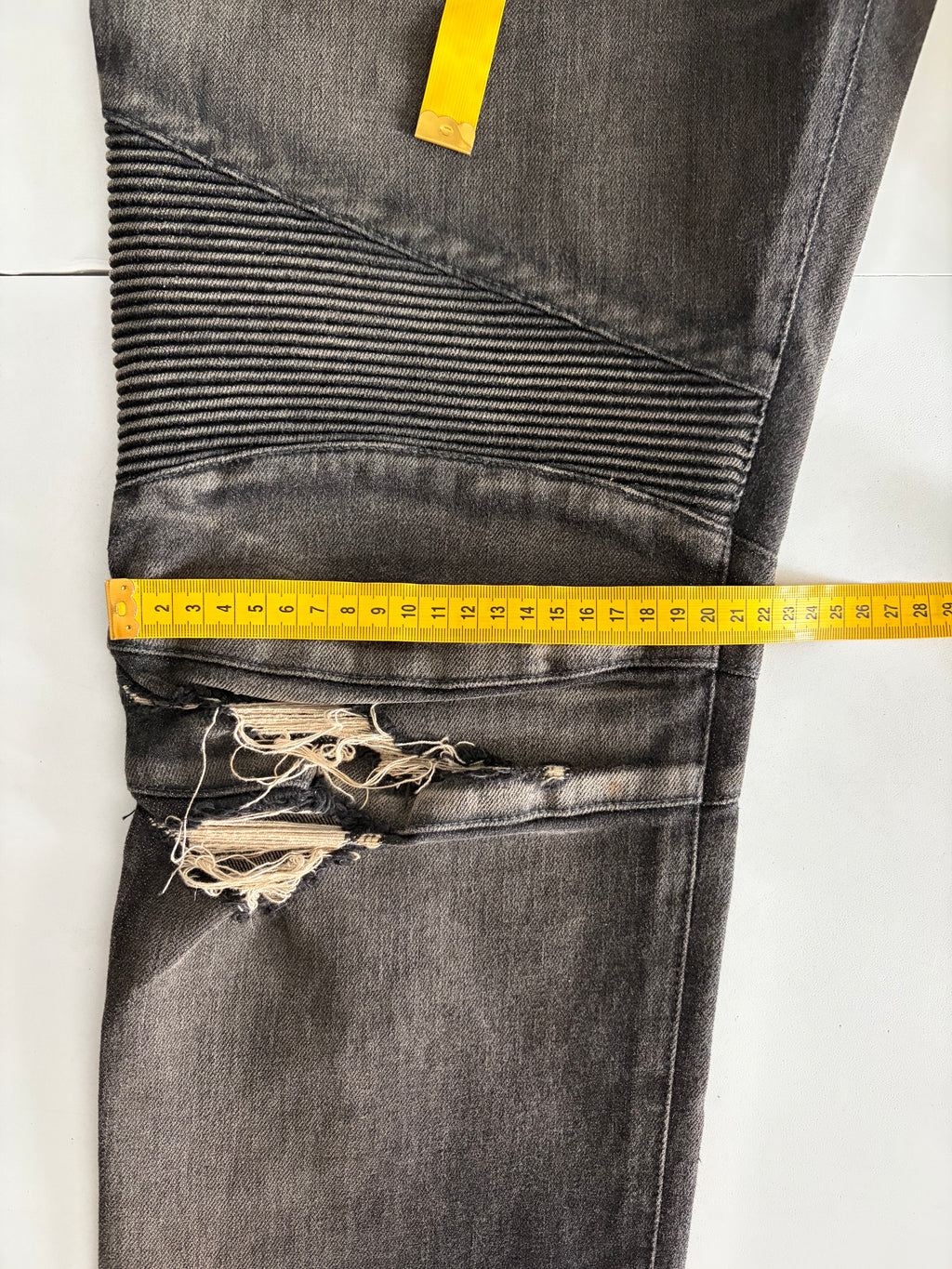 BALMAIN distressed ribbed biker denim - 36