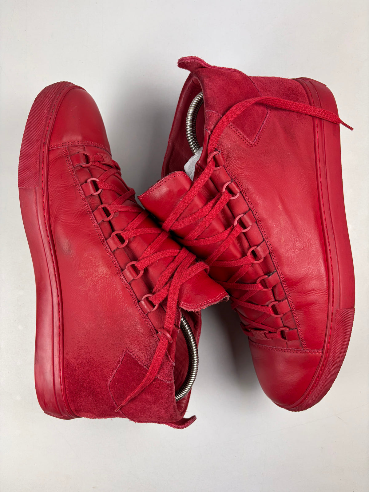 Balenciaga arena leather & suede high tops - eu 45 / us 12 / uk 11 - red
