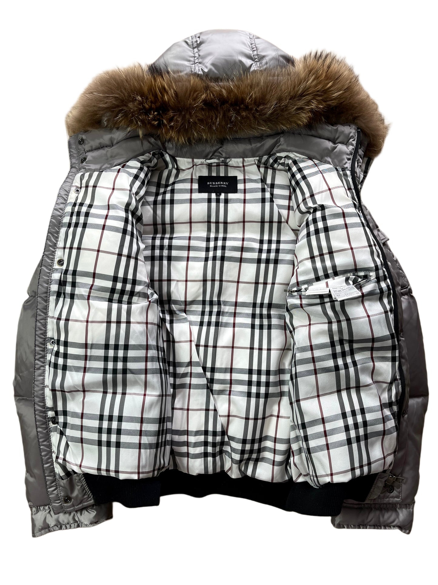 00’s BURBERRY made in Japan real fur down jacket (S/M) - silver grey