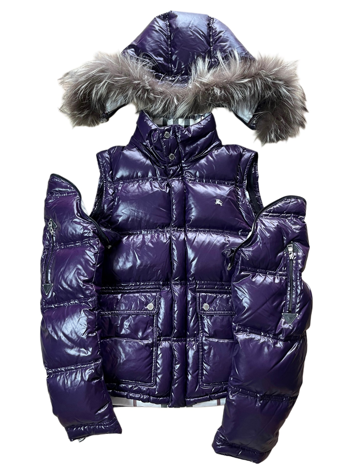 00’s BURBERRY made in Japan real fur down jacket (S/M) - purple