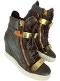 Giuseppe Zanotti dark green croc-embossed leather wedges - eu 37.5 / us 7.5 / uk 4.5