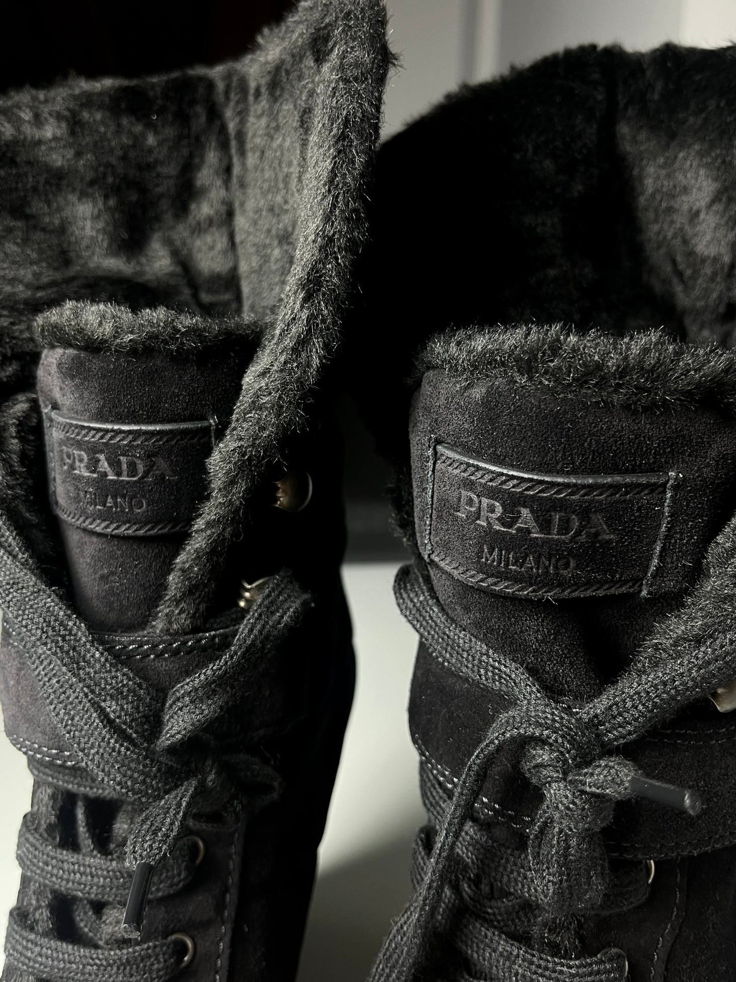 00’s PRADA suede & fur high boots - EU 38.5 - black