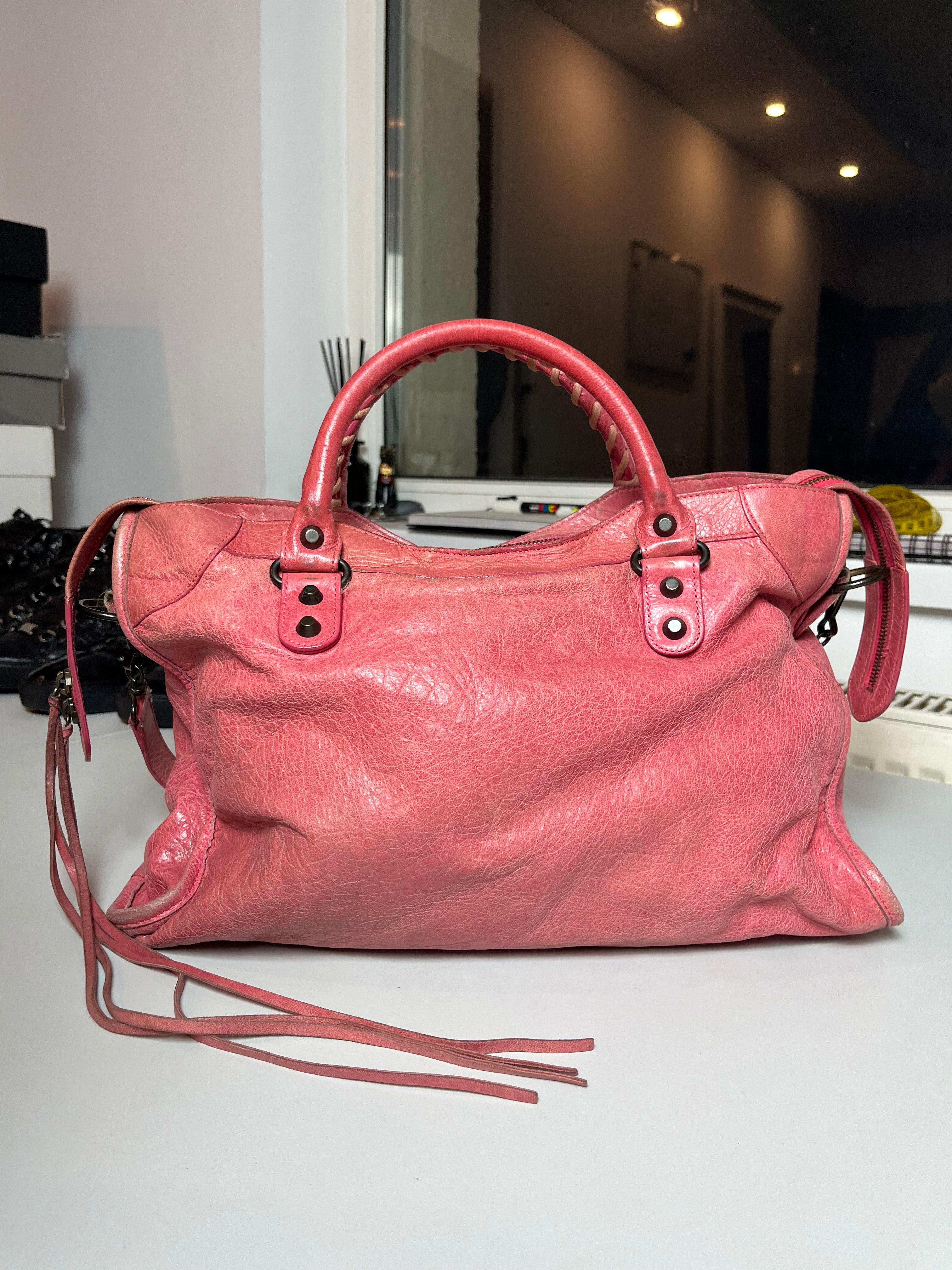 2011 BALENCIAGA Pink Lambskin Leather Motorcycle City Bag - pink
