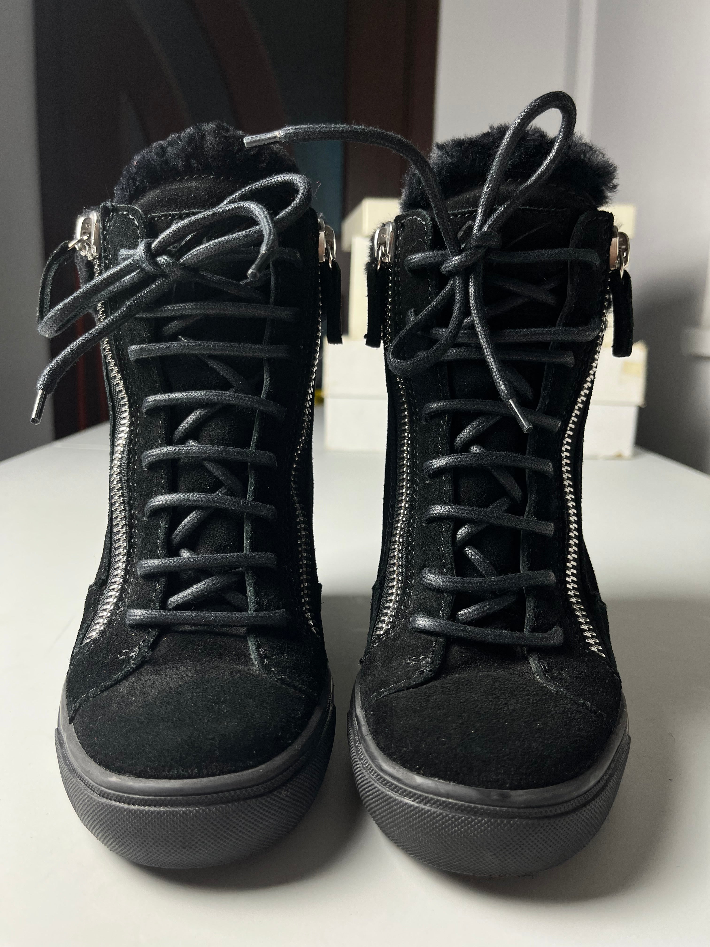 Giuseppe Zanotti suede wedge heel sneakers - EU 37 - black