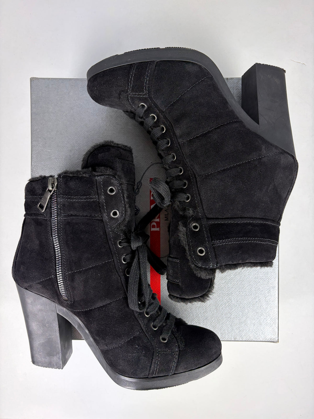 00’s PRADA Sport suede & fur wedge boots - eu 39.5 / us 9.5 / uk 6.5 - black