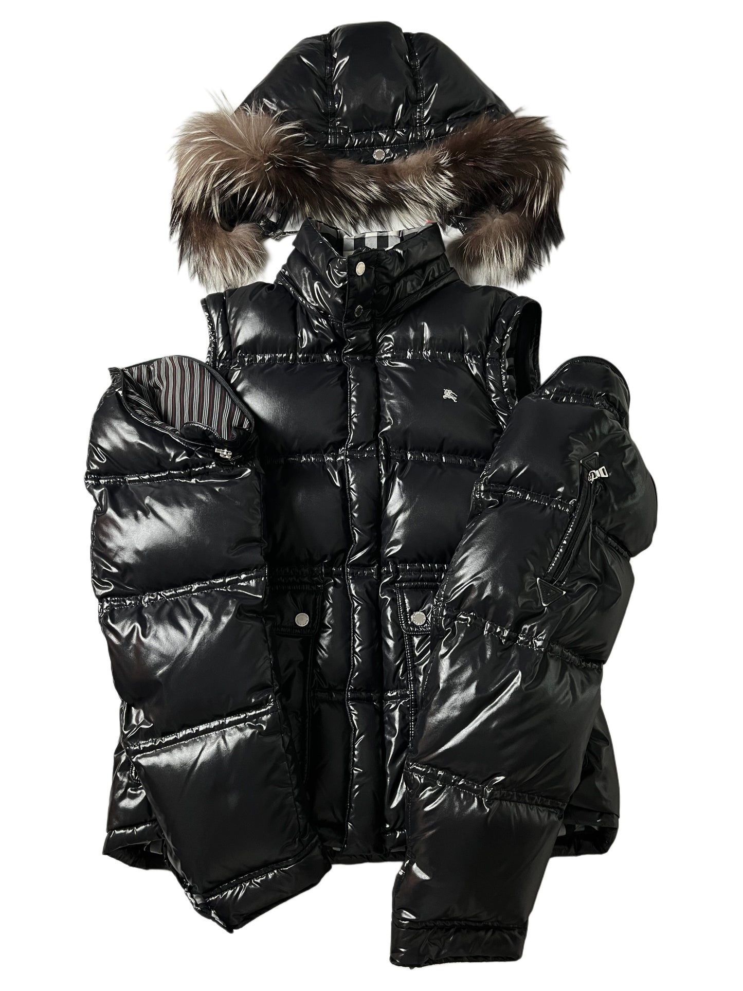 00’s BURBERRY made in Japan real fur down jacket (M/L) - black
