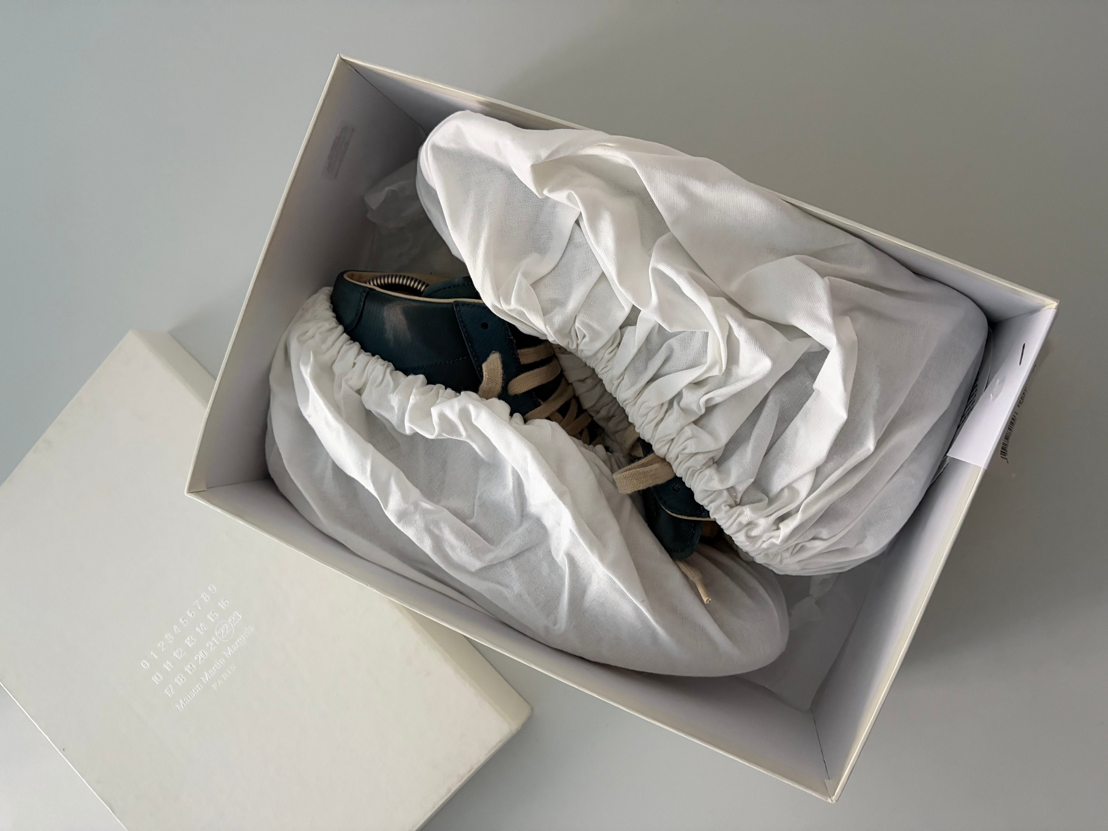 2014 Maison Margiela reflective metallic navy high top gats - eu 44