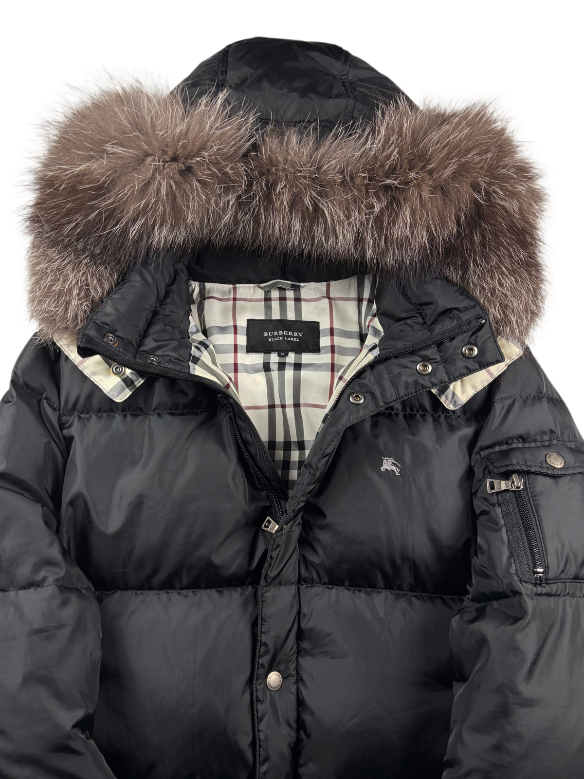 00’s BURBERRY Black Label real fur down jacket (S/M) - black