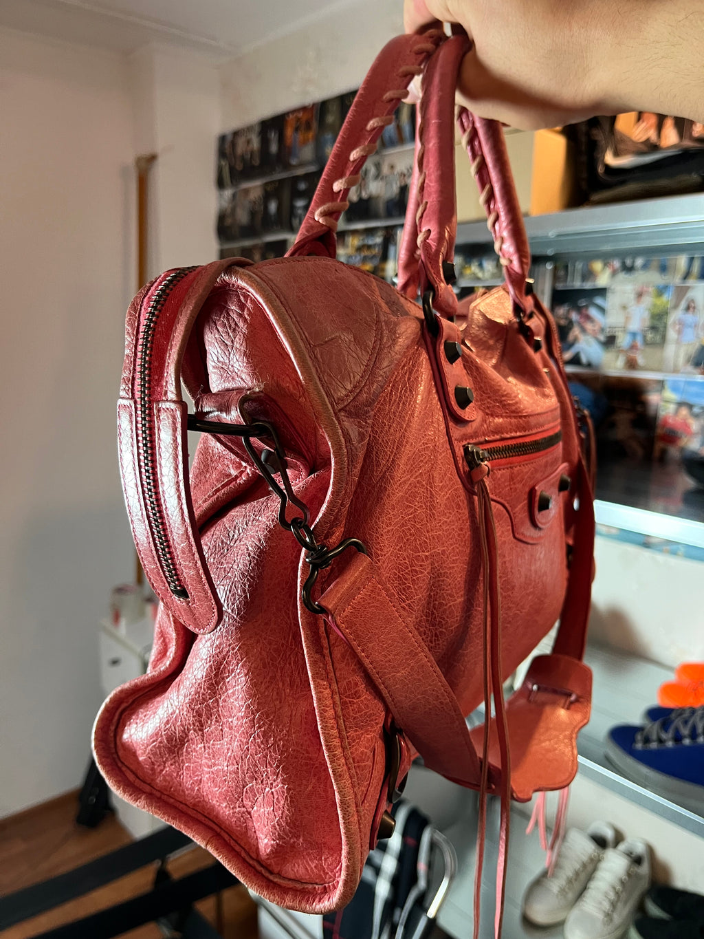 2011 BALENCIAGA Pink Lambskin Leather Motorcycle City Bag - pink
