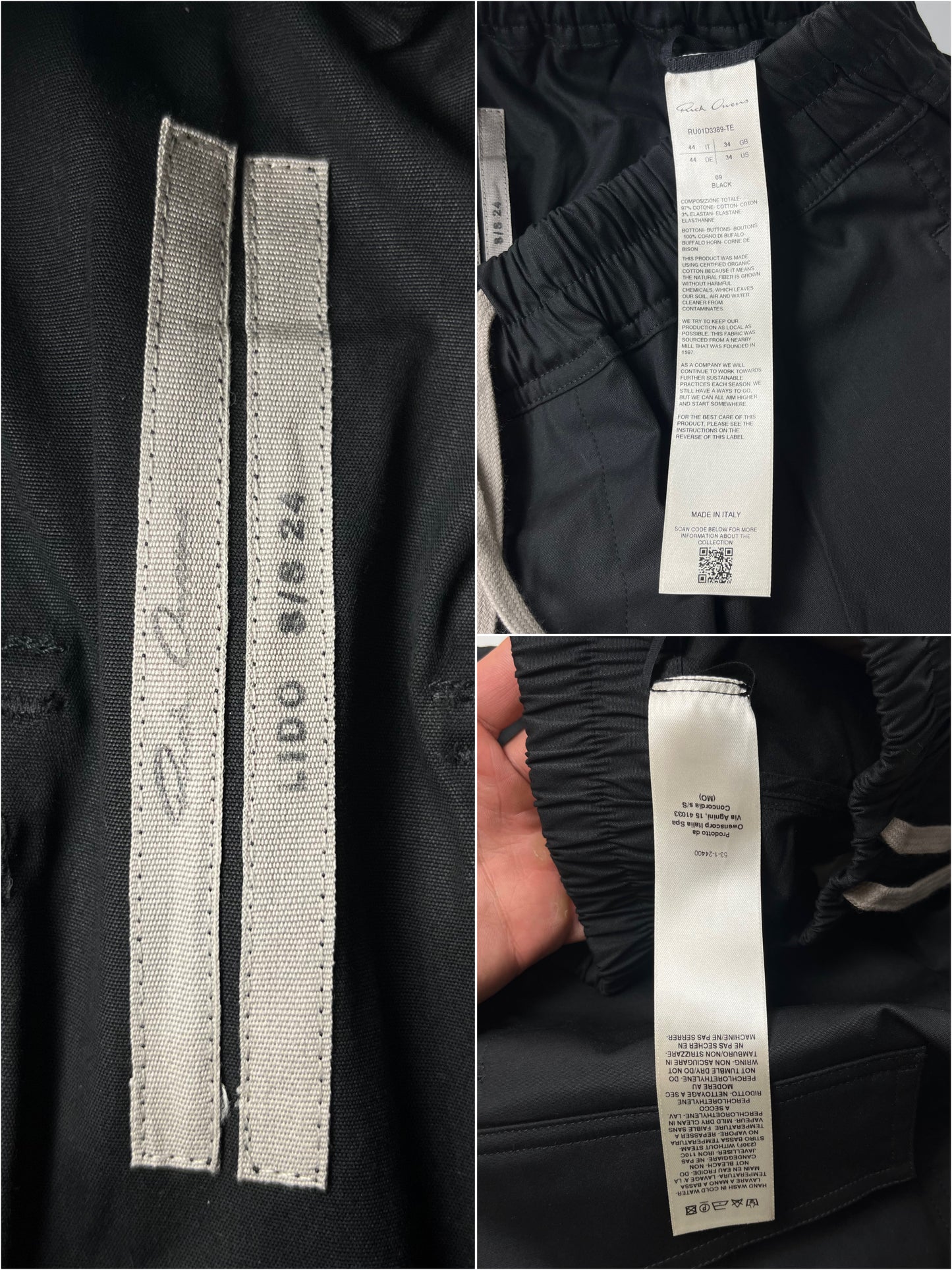 RICK OWENS COTTON CARGO SHORTS - size 44 - black