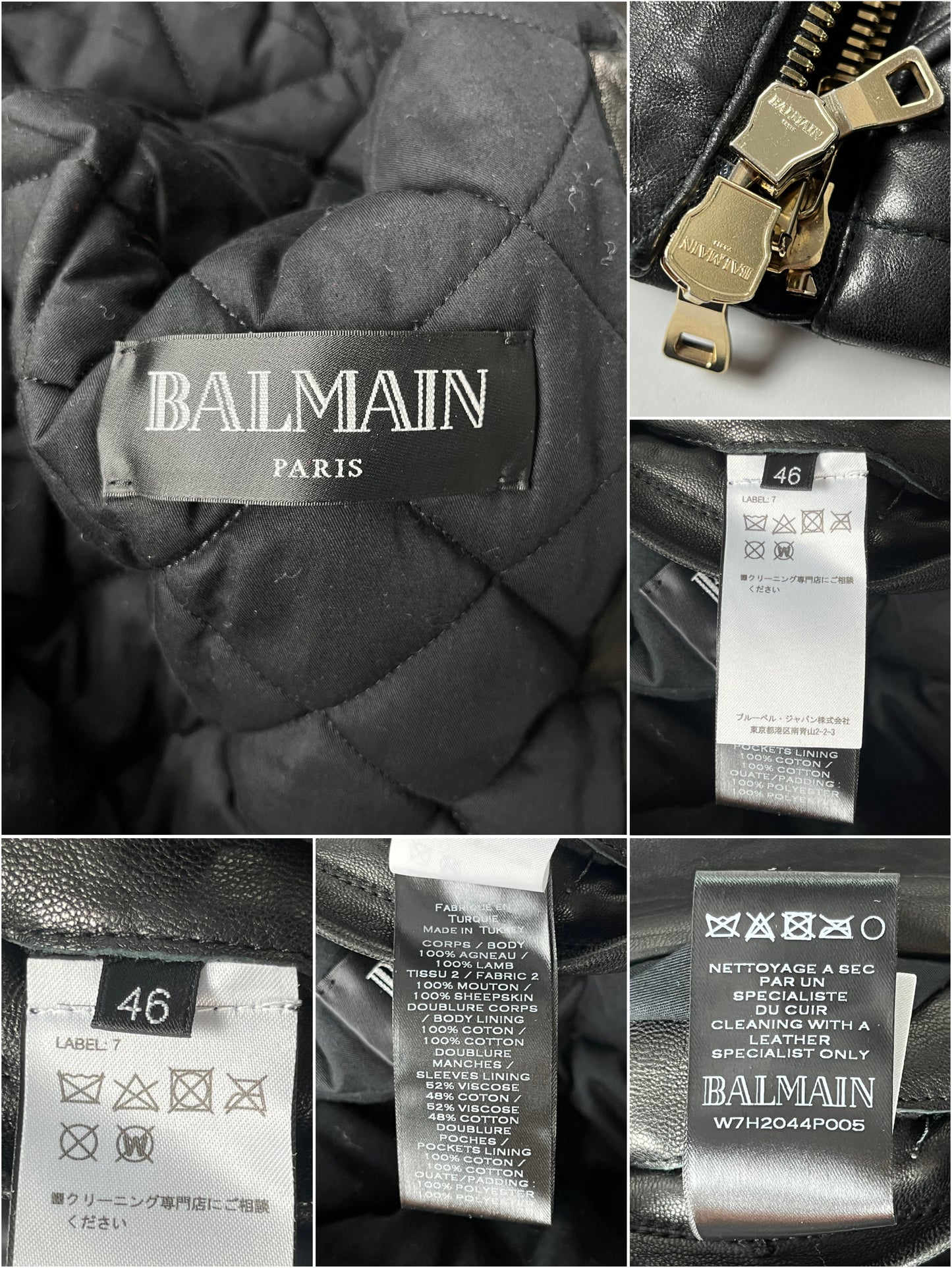 2017 BALMAIN lamb leather fur hooded biker jacket - size M - black