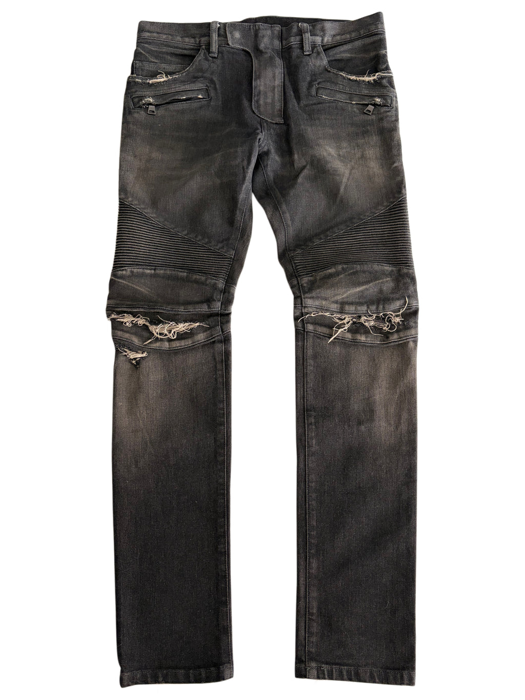 BALMAIN distressed ribbed biker denim - 30